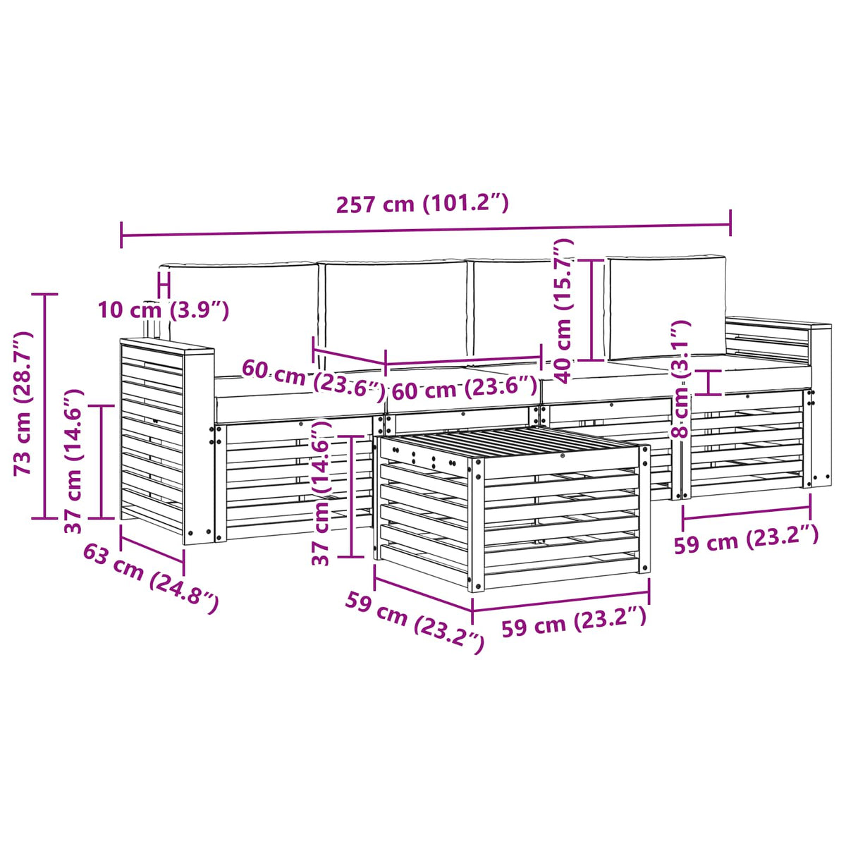 Set vanjskih sofa 5 kom. Prirodna i krem Čvrsto drvo akacije