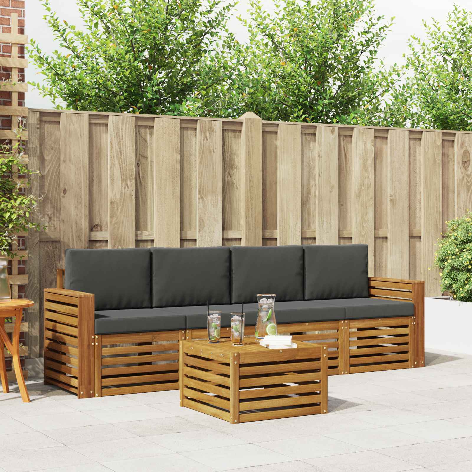 Set vanjskih sofa 5 pcs Prirodna i antracit Čvrsto drvo akacije