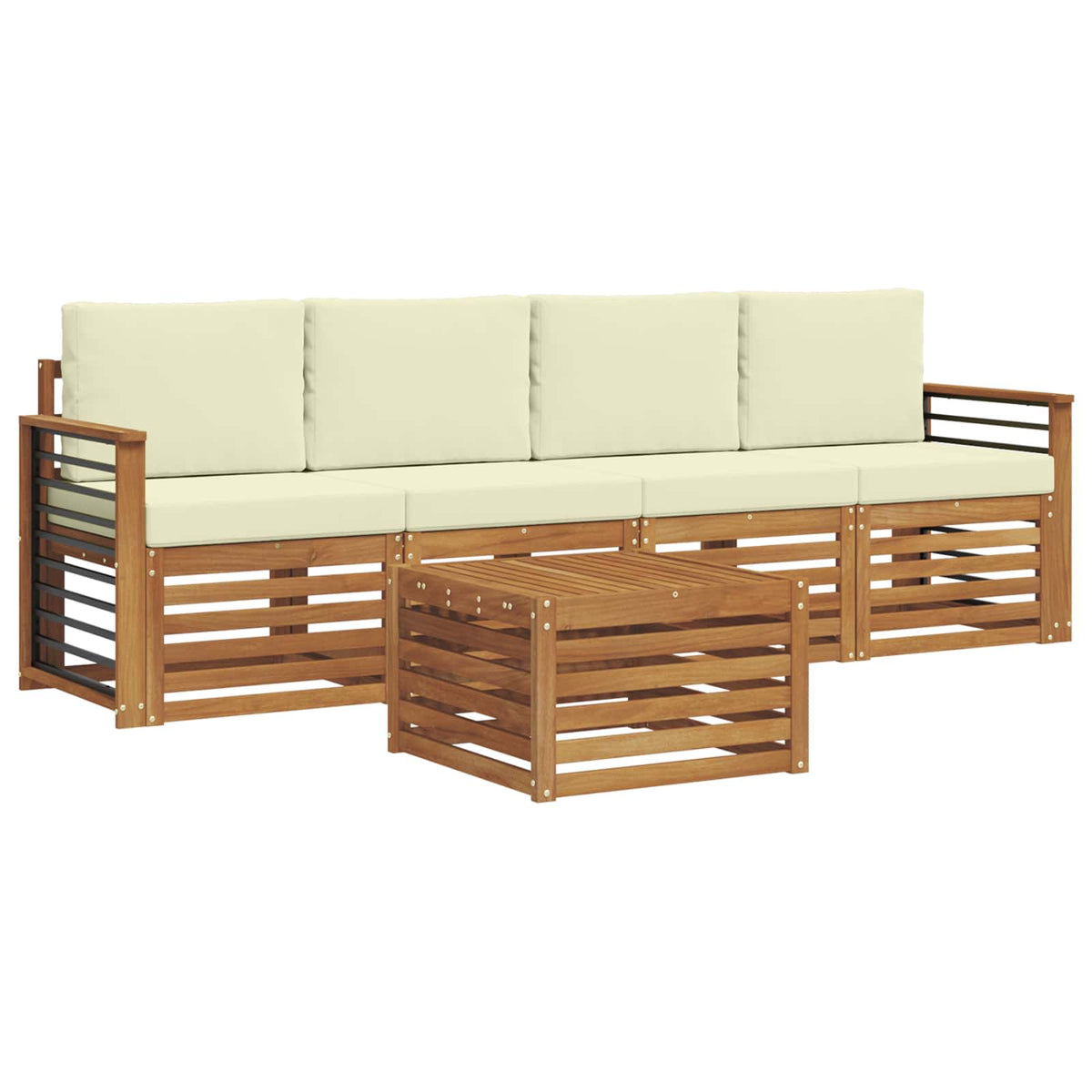 Set vanjskih sofa 5 kom. Prirodna i krem Čvrsto drvo akacije