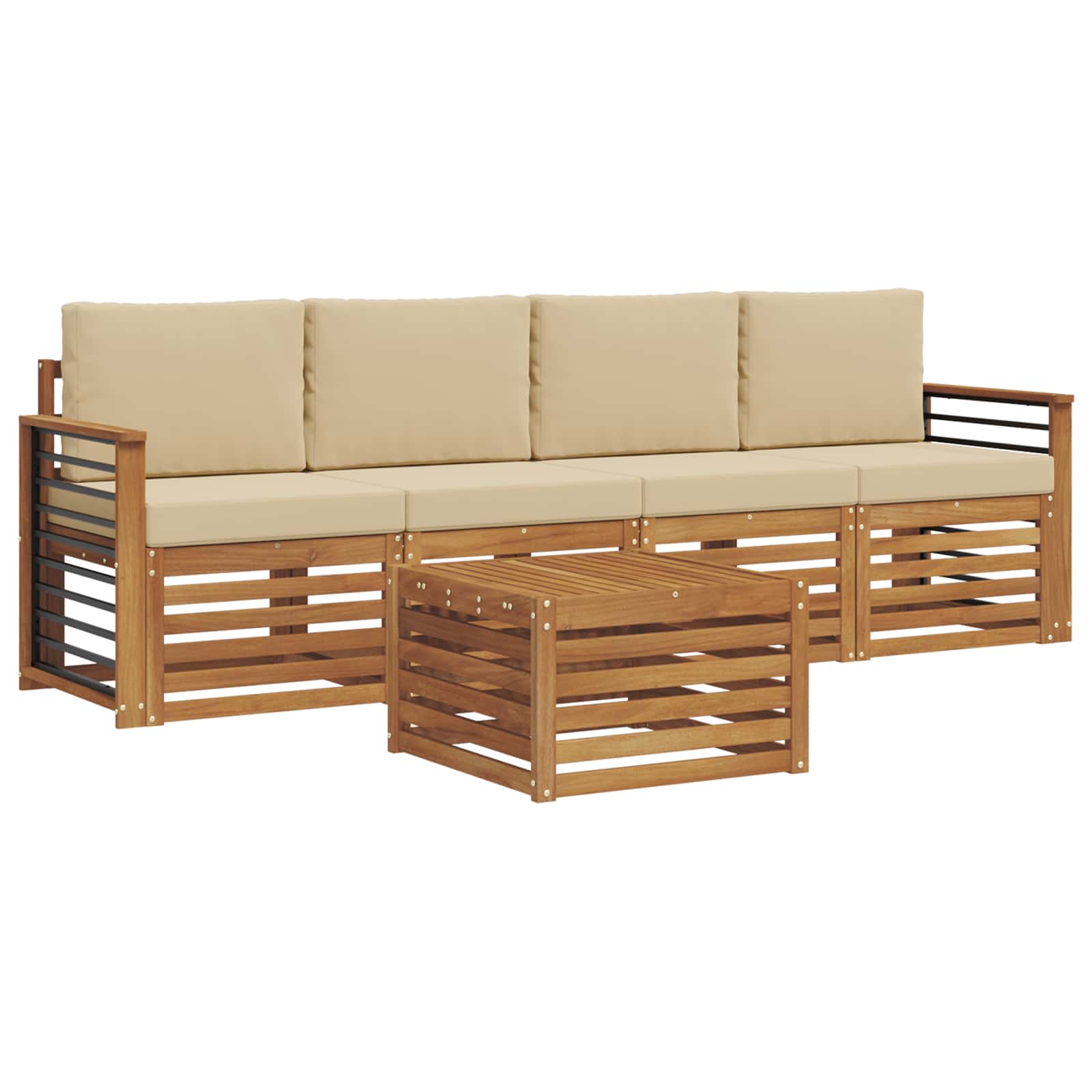 Set vanjskih sofa 5 kom. Prirodna i bež Čvrsto drvo akacije