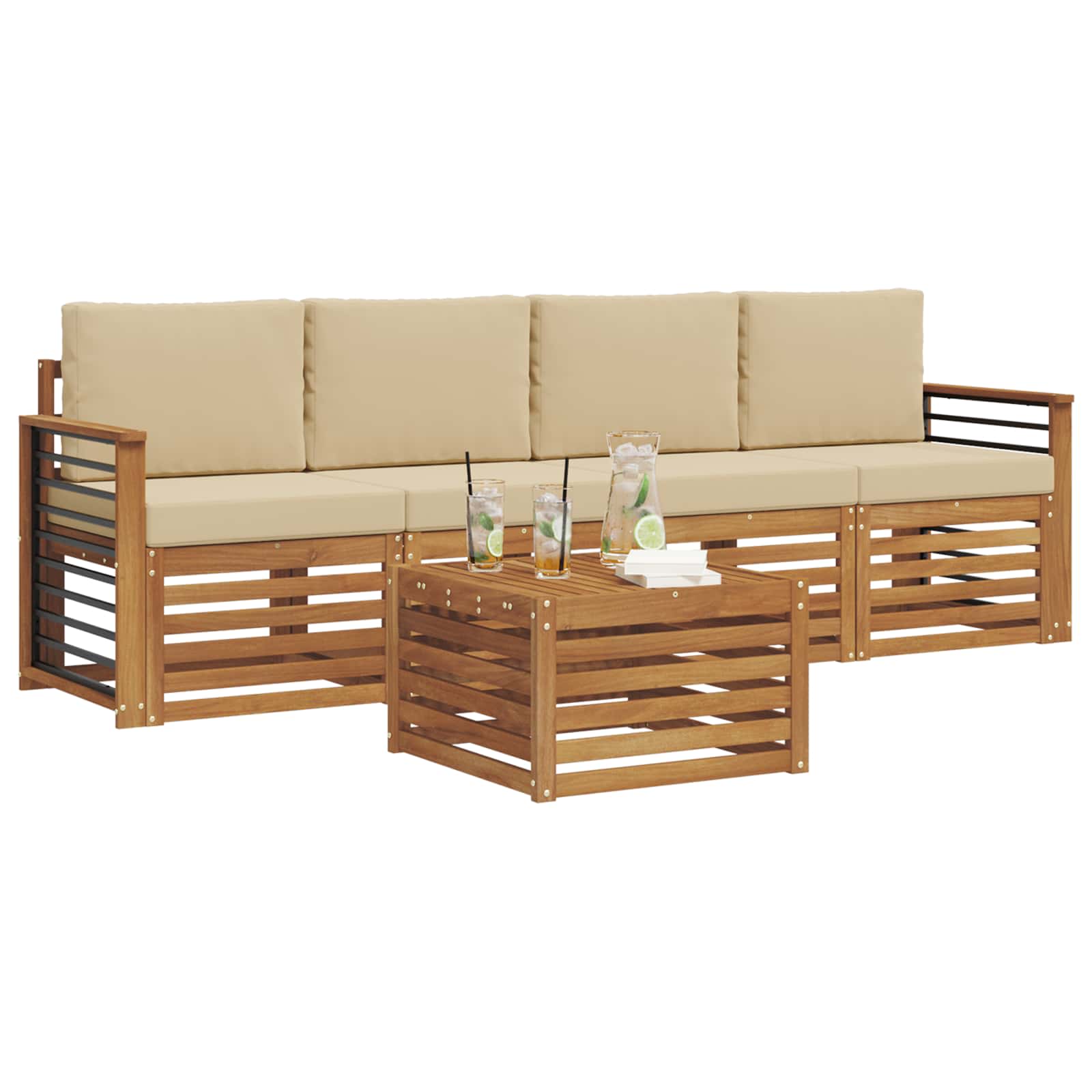 Set vanjskih sofa 5 kom. Prirodna i bež Čvrsto drvo akacije