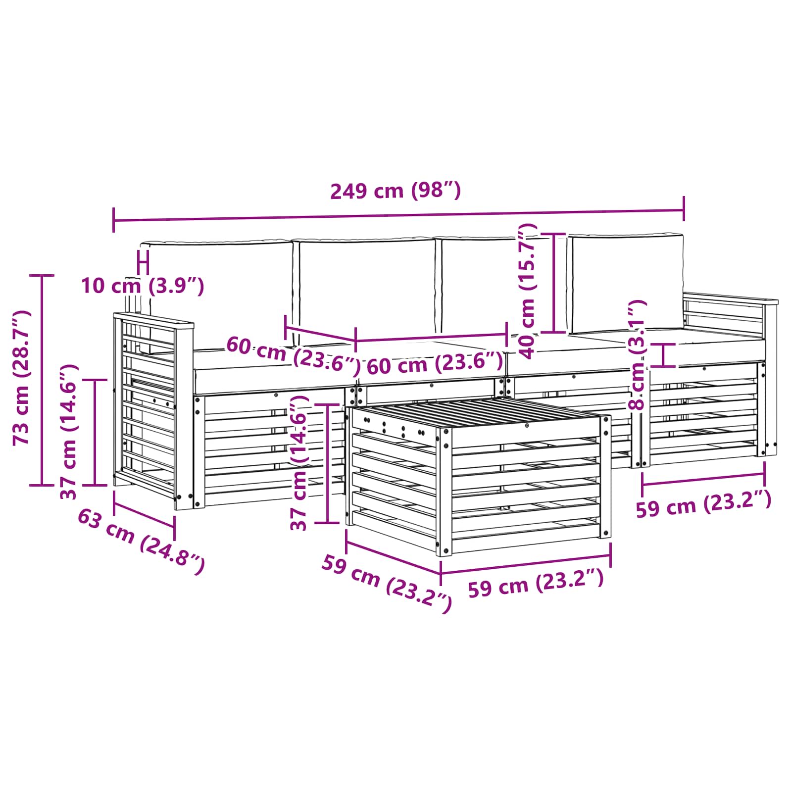 Set vanjskih sofa 5 kom. Prirodna i bež Čvrsto drvo akacije