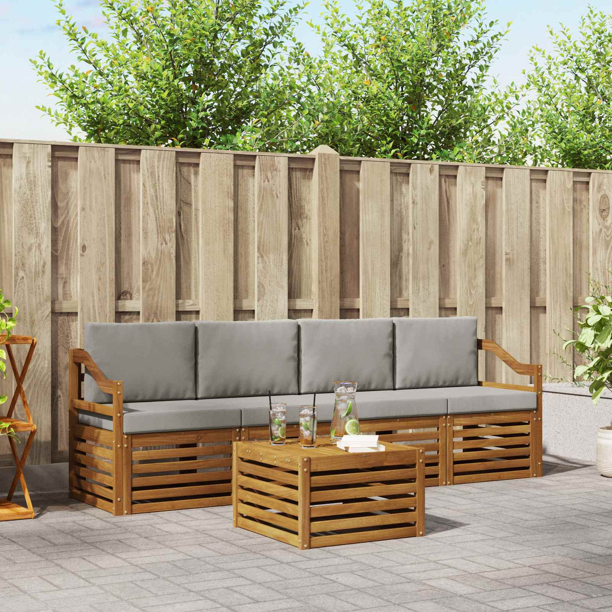 Set vanjskih sofa 5 kom. Prirodna i svijetlo siva