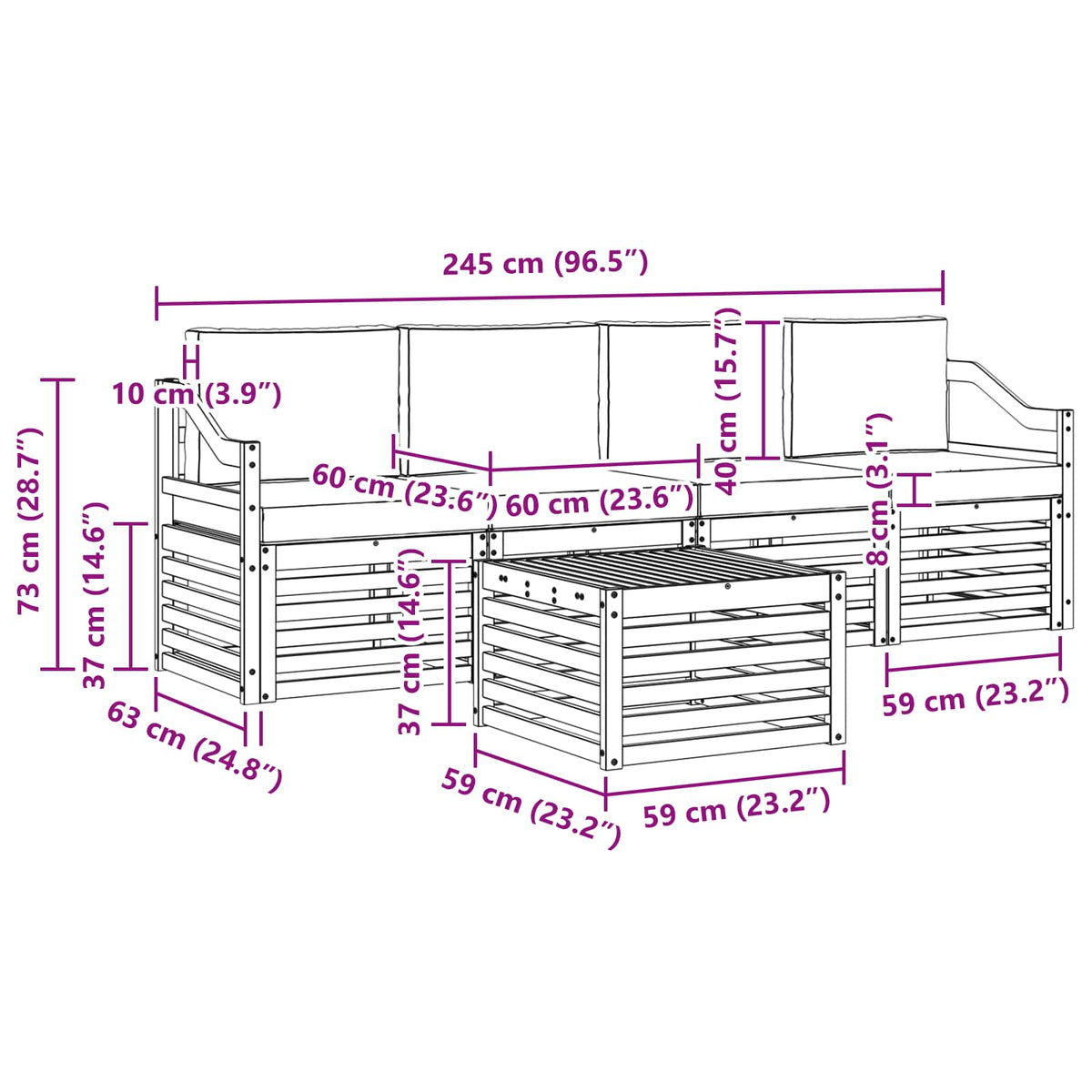 Set vanjskih sofa 5 kom. Prirodna i svijetlo siva
