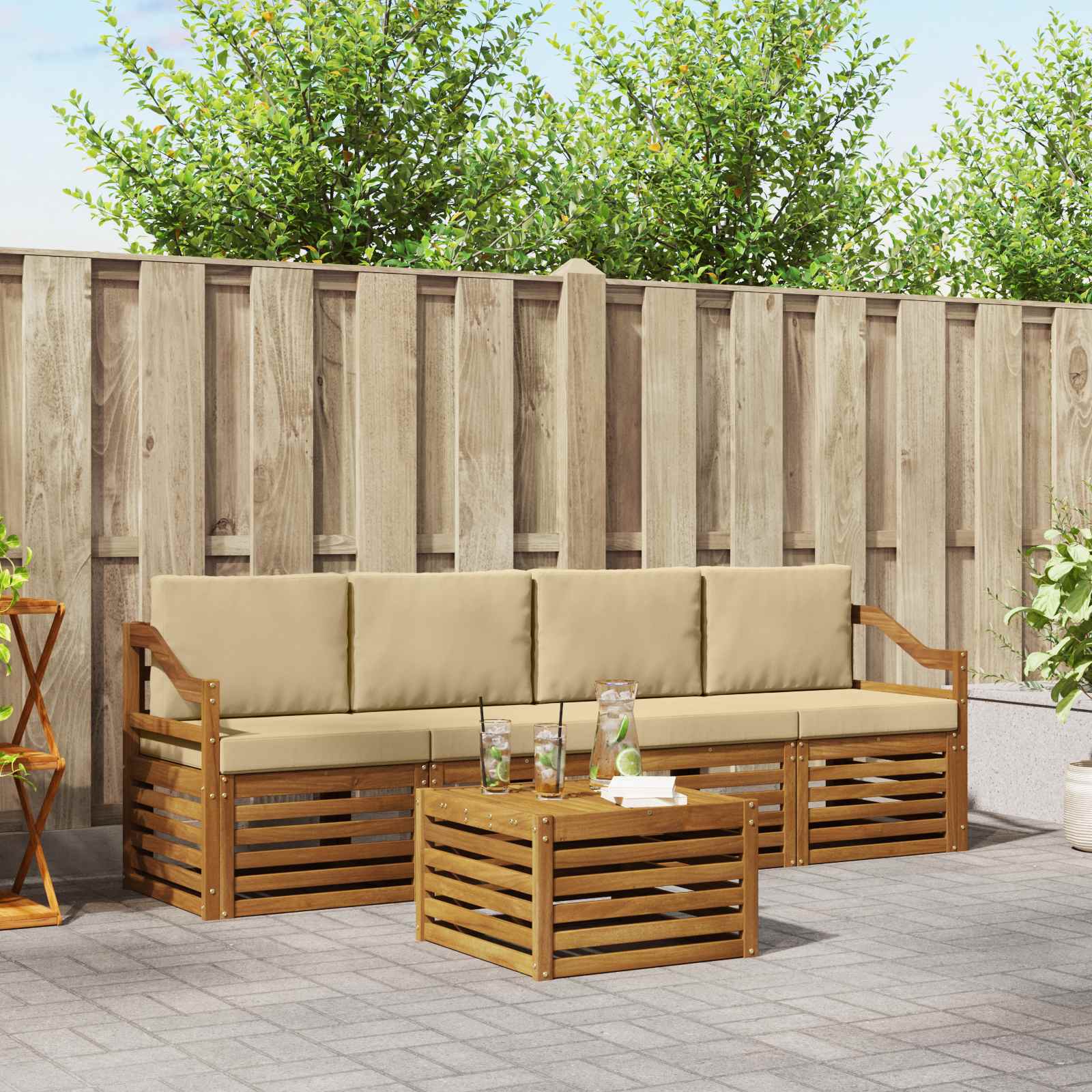 Set vanjskih sofa 5 kom. Prirodna i bež Čvrsto drvo akacije