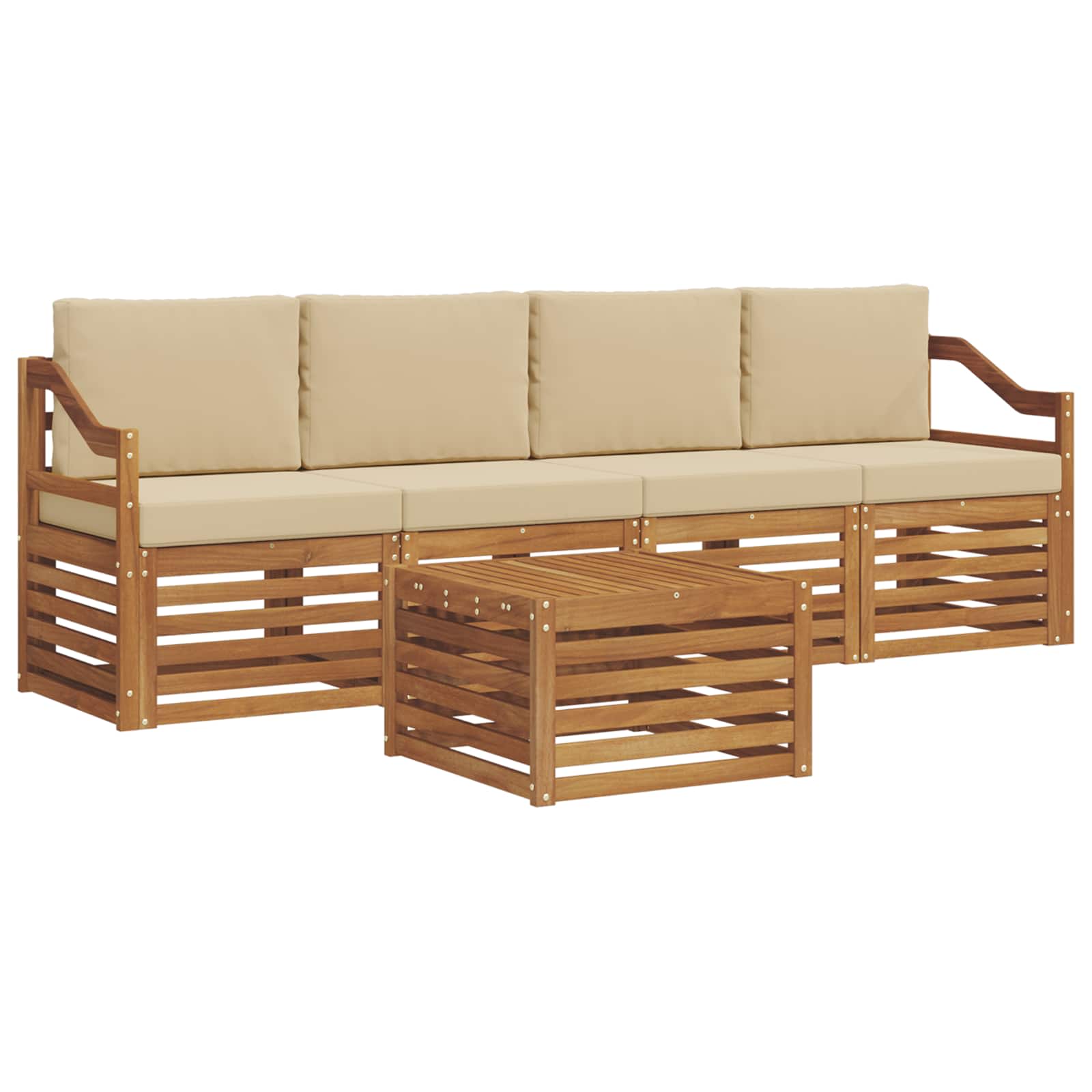 Set vanjskih sofa 5 kom. Prirodna i bež Čvrsto drvo akacije
