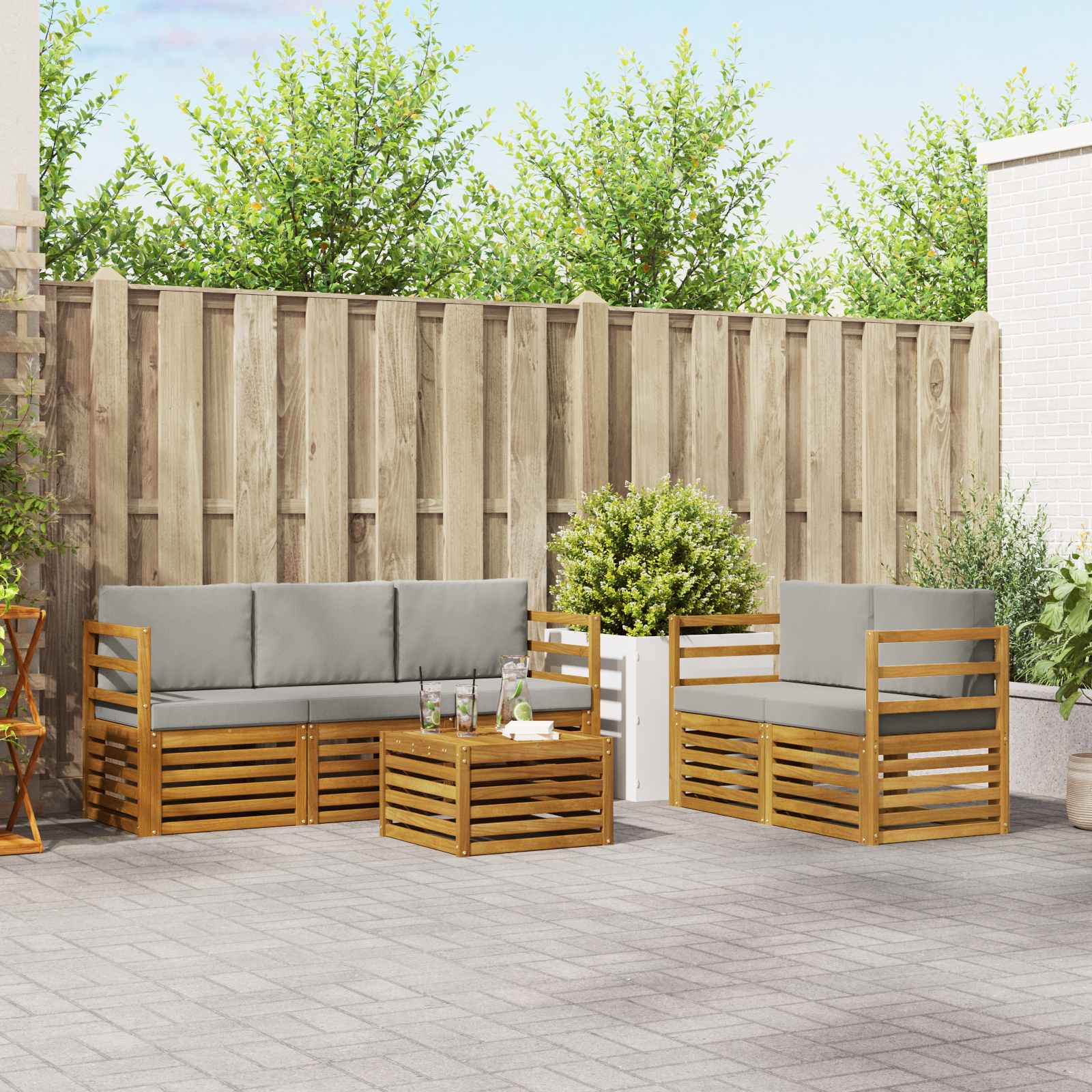 Setovi sofa 6 pcs Prirodna i svijetlo siva Čvrsto drvo akacije