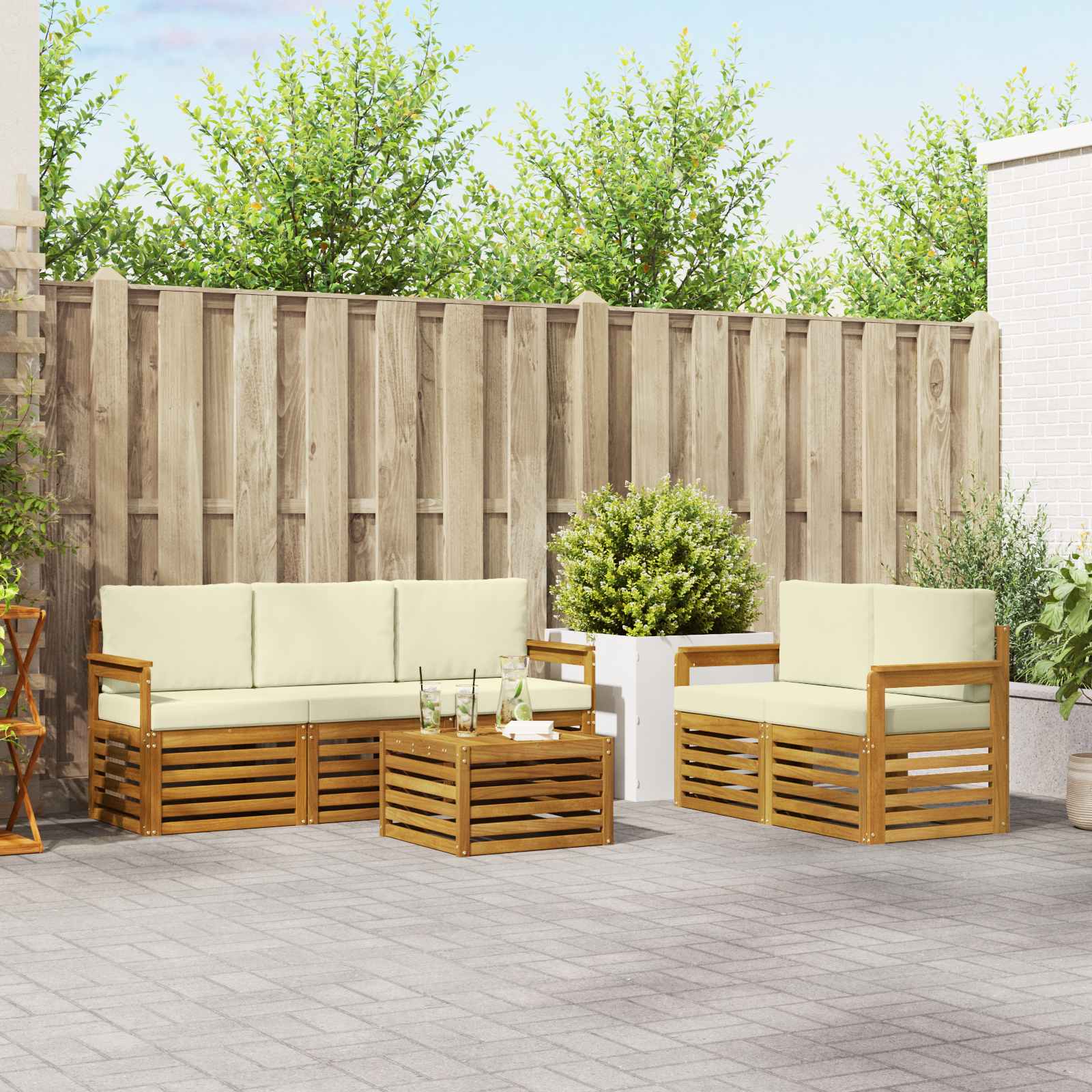 Setovi sofa 6 pcs Prirodna i krem Čvrsto drvo akacije