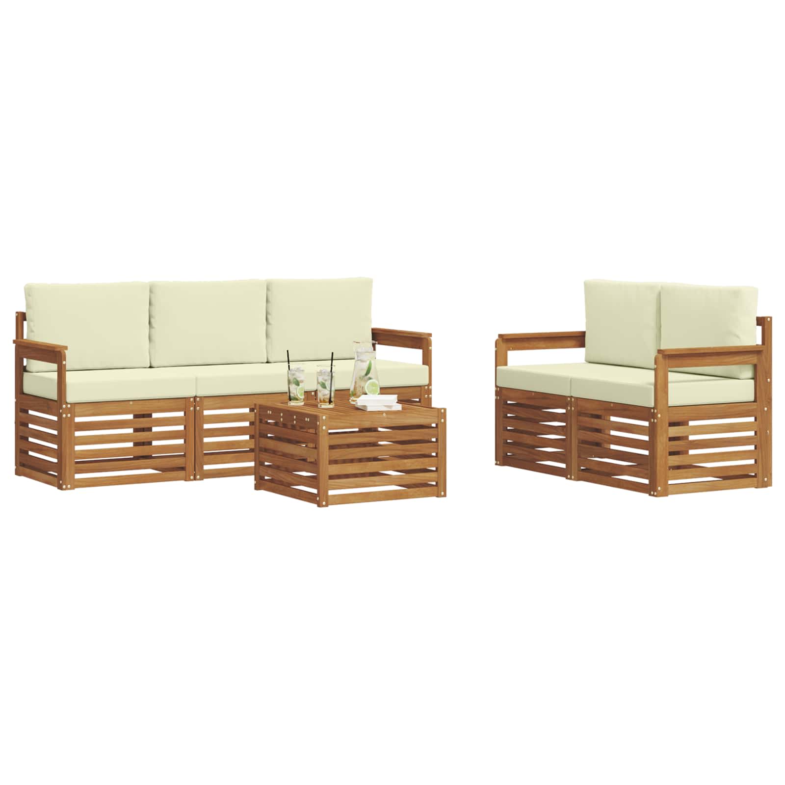 Setovi sofa 6 pcs Prirodna i krem Čvrsto drvo akacije