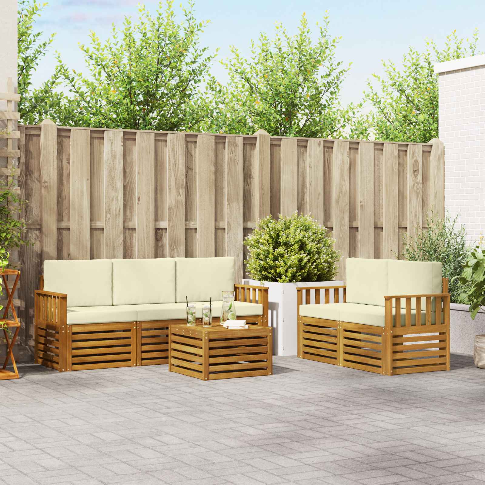 Setovi sofa 6 pcs Prirodna i krem Čvrsto drvo akacije