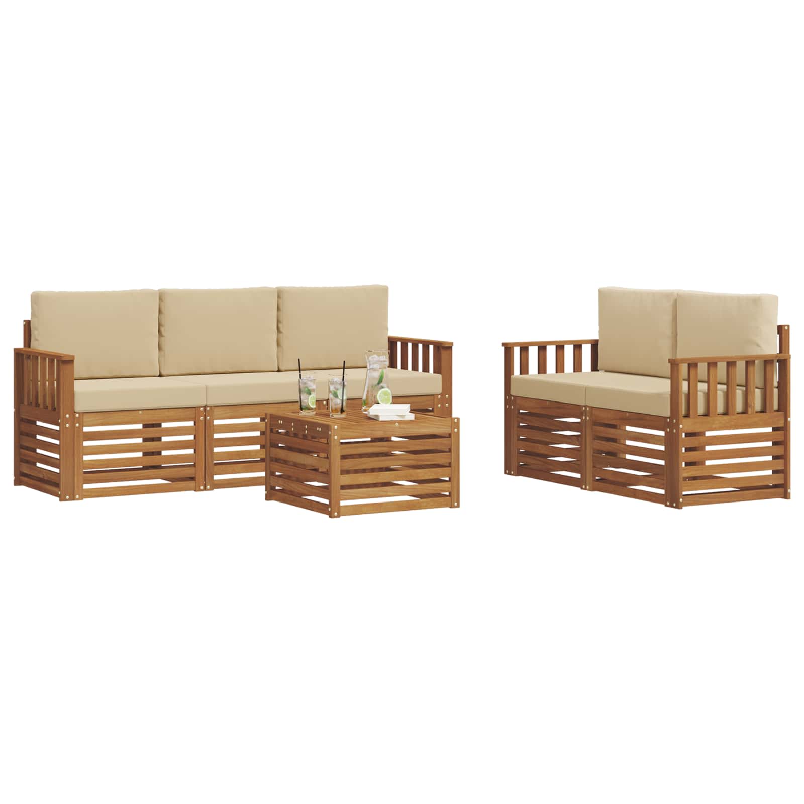 Setovi sofa s jastukom 6 pcs Prirodna i bež Čvrsto drvo akacije