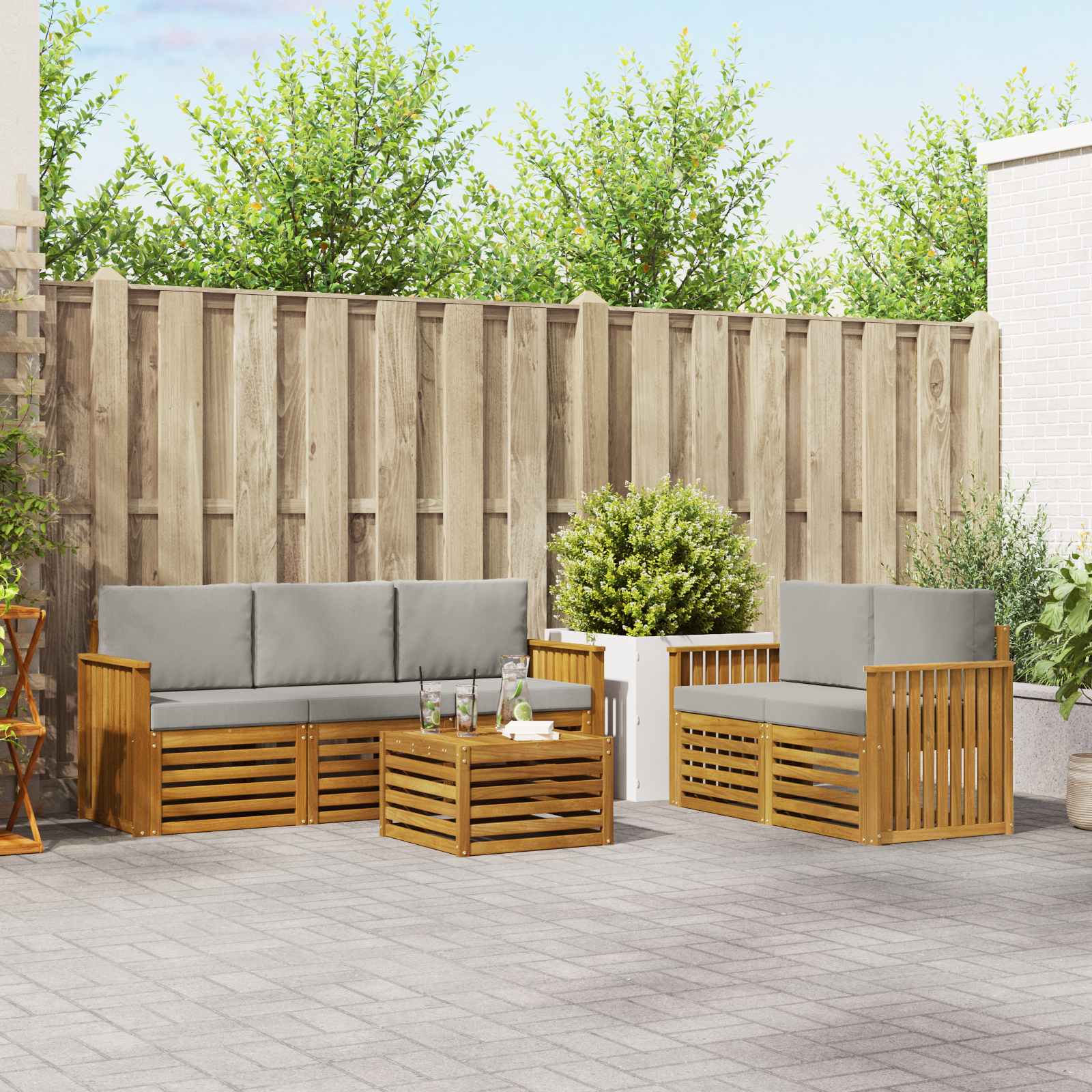Setovi sofa 6 pcs Prirodna i svijetlo siva Čvrsto drvo akacije