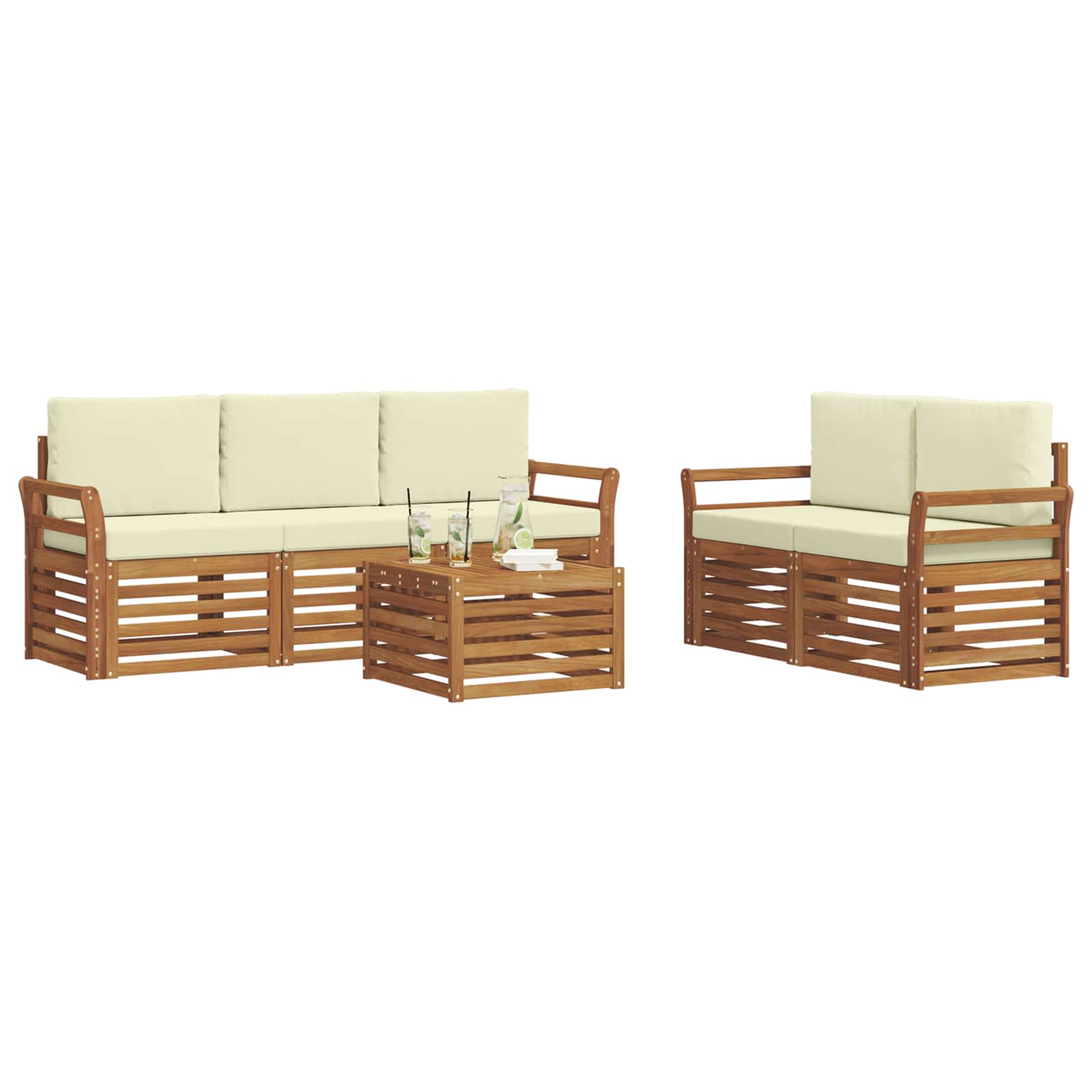 Setovi sofa 6 pcs Prirodna i krem Čvrsto drvo akacije