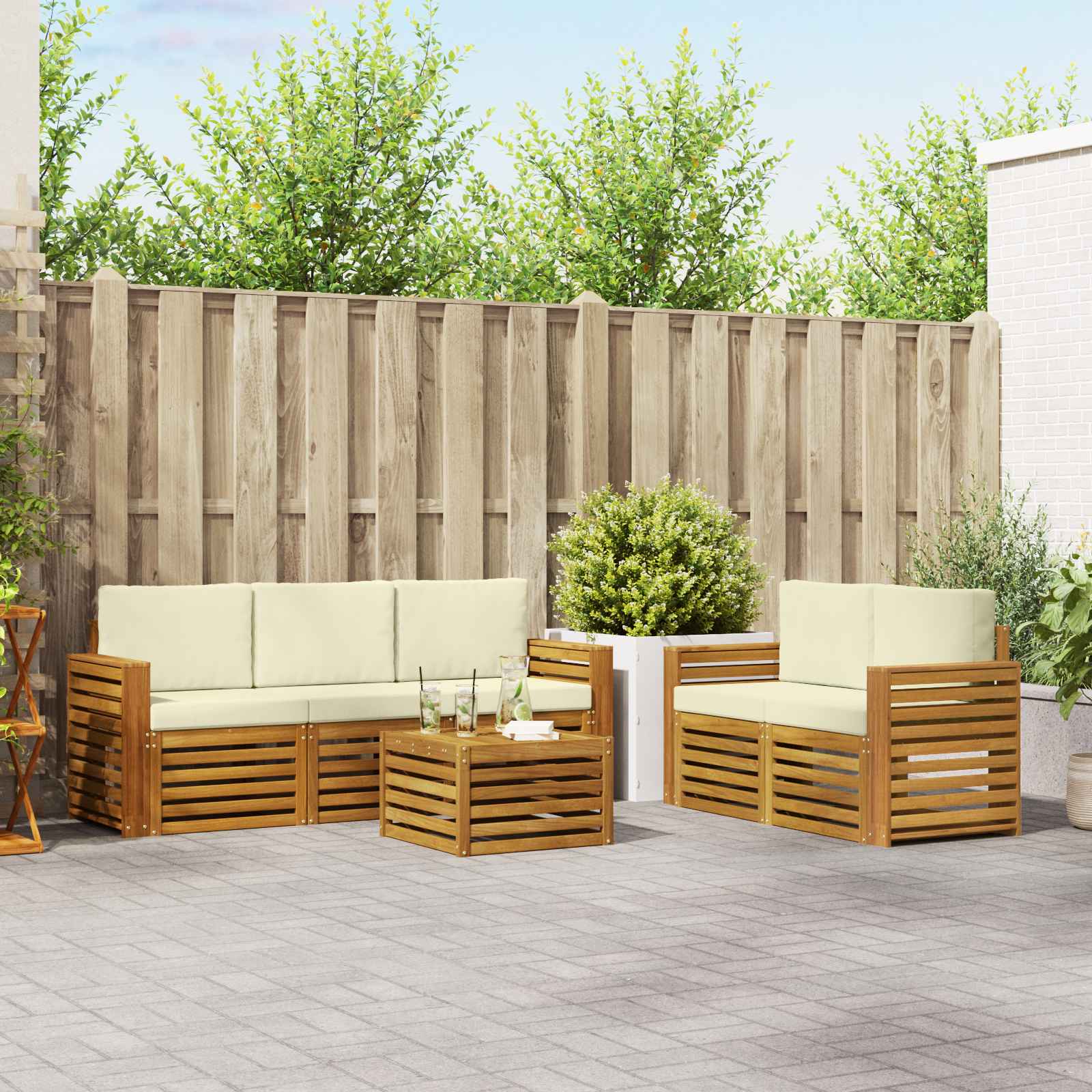Setovi sofa 6 pcs Prirodna i krem Čvrsto drvo akacije