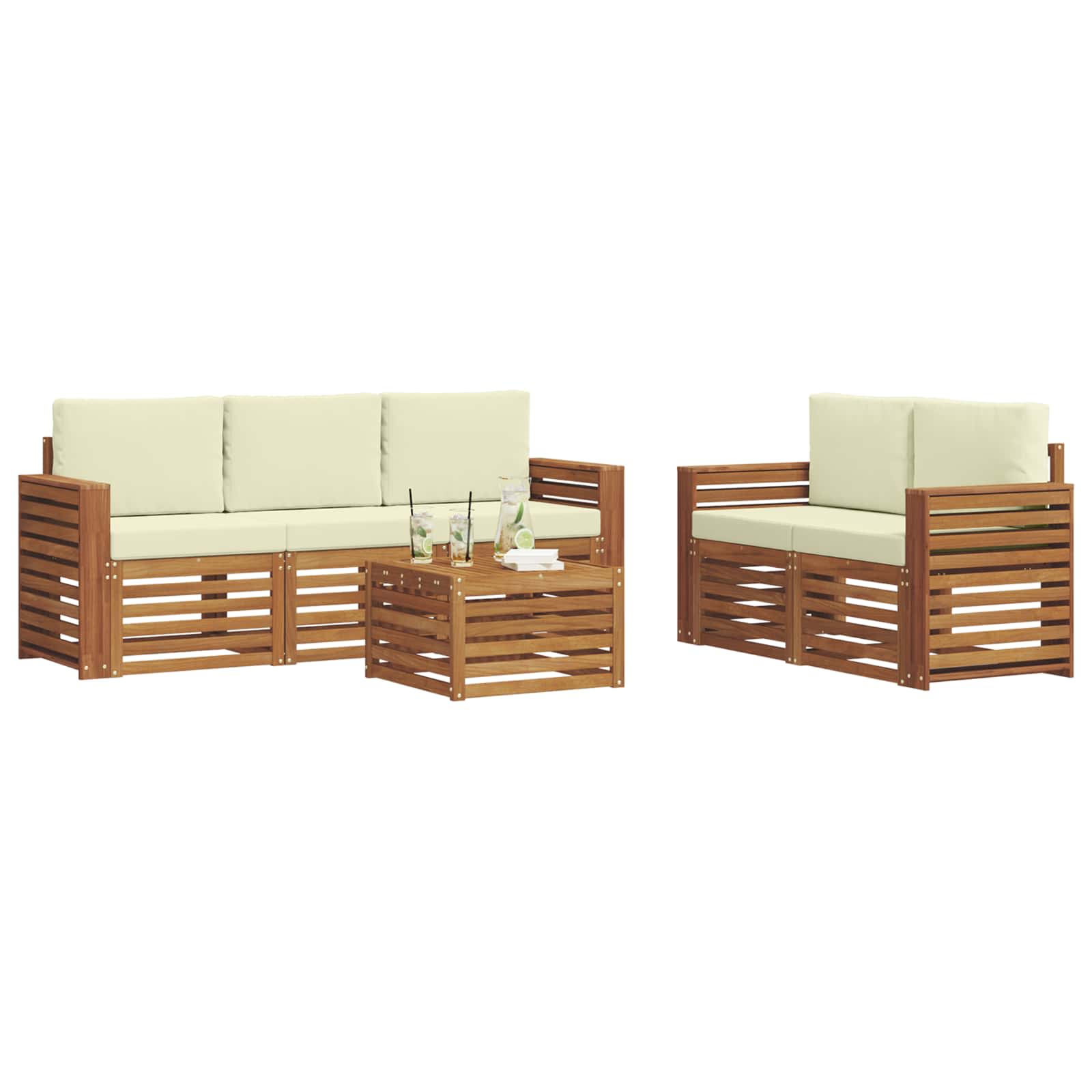 Setovi sofa 6 pcs Prirodna i krem Čvrsto drvo akacije