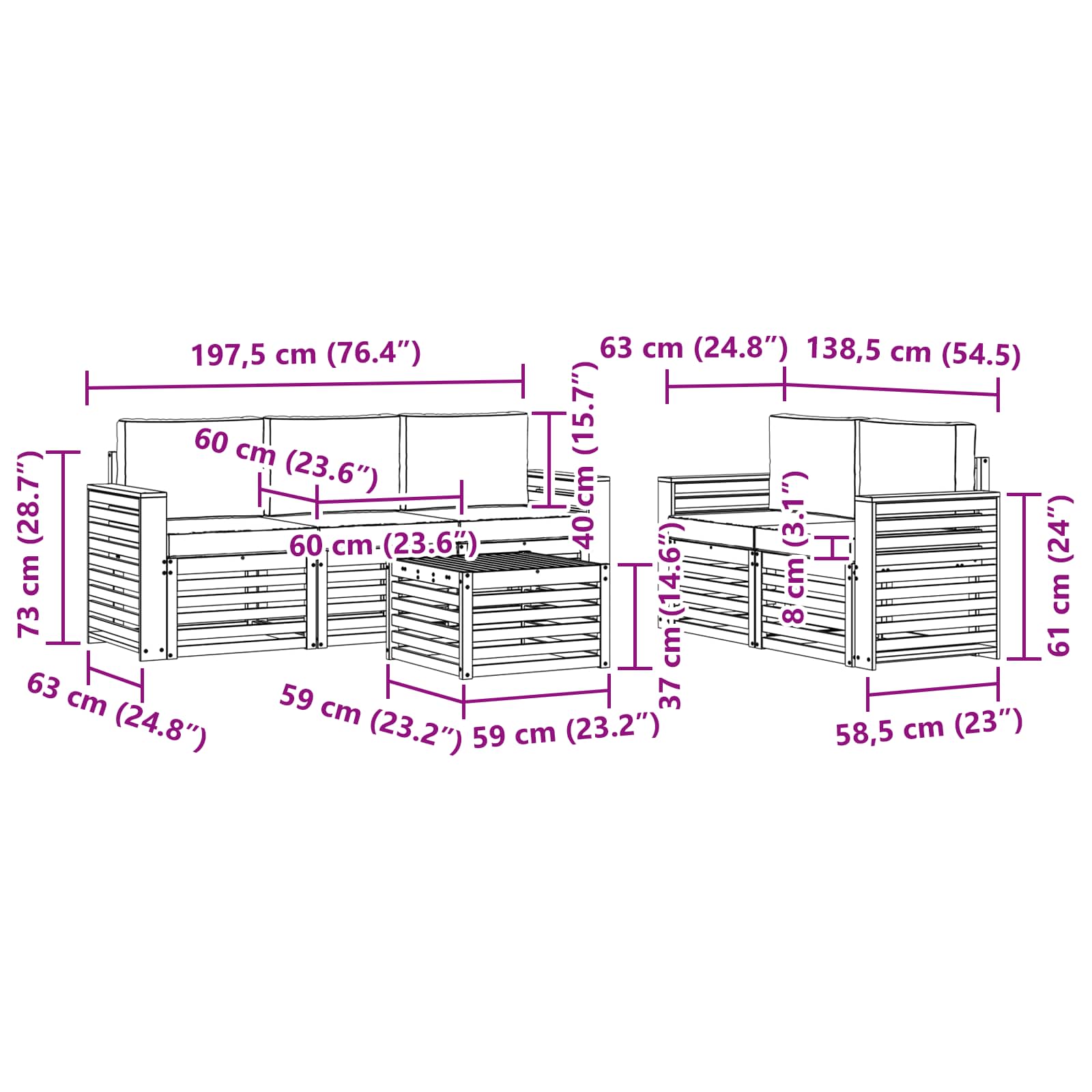 Setovi sofa 6 pcs Prirodna i krem Čvrsto drvo akacije