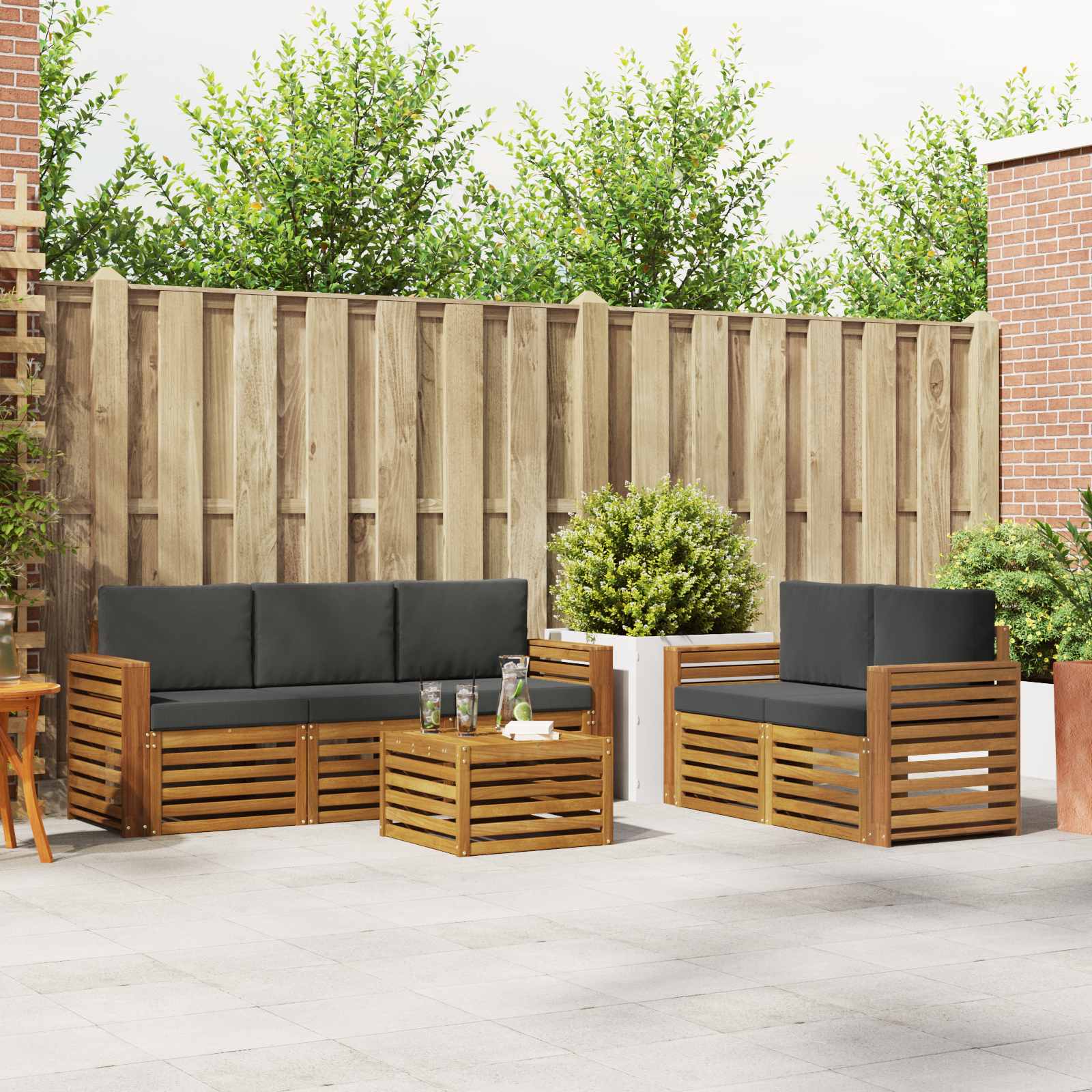 Setovi sofa 6 pcs Prirodna i antracit Čvrsto drvo akacije