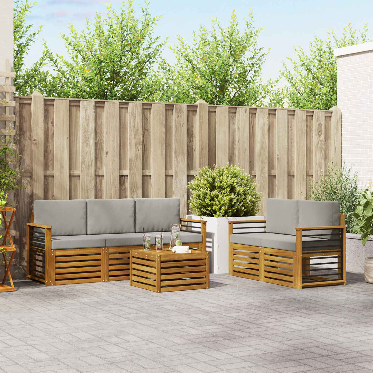 Set vanjskih sofa 6 kom. Prirodna i svjetlosiva