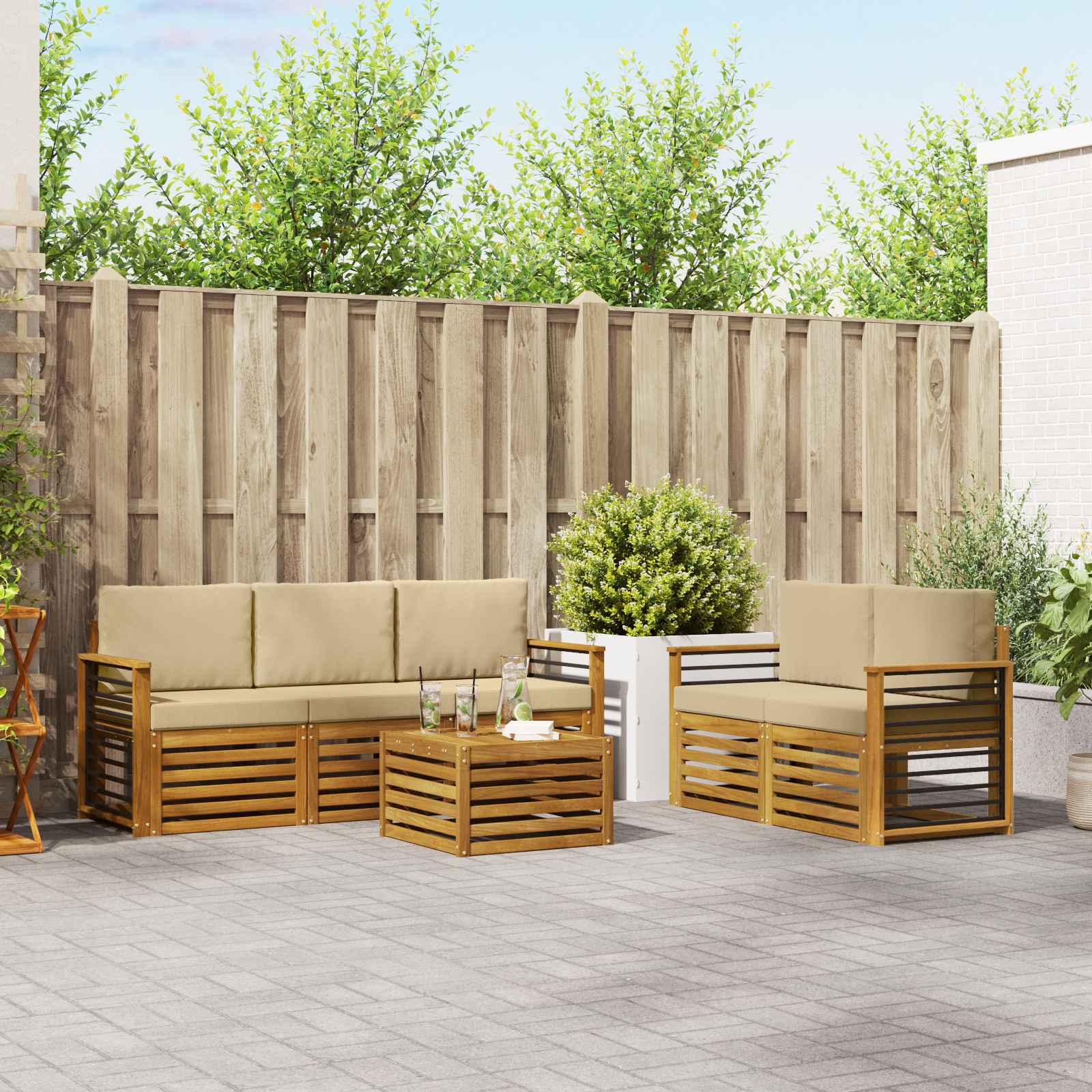 Setovi sofa s jastukom 6 pcs Prirodna i bež Čvrsto drvo akacije