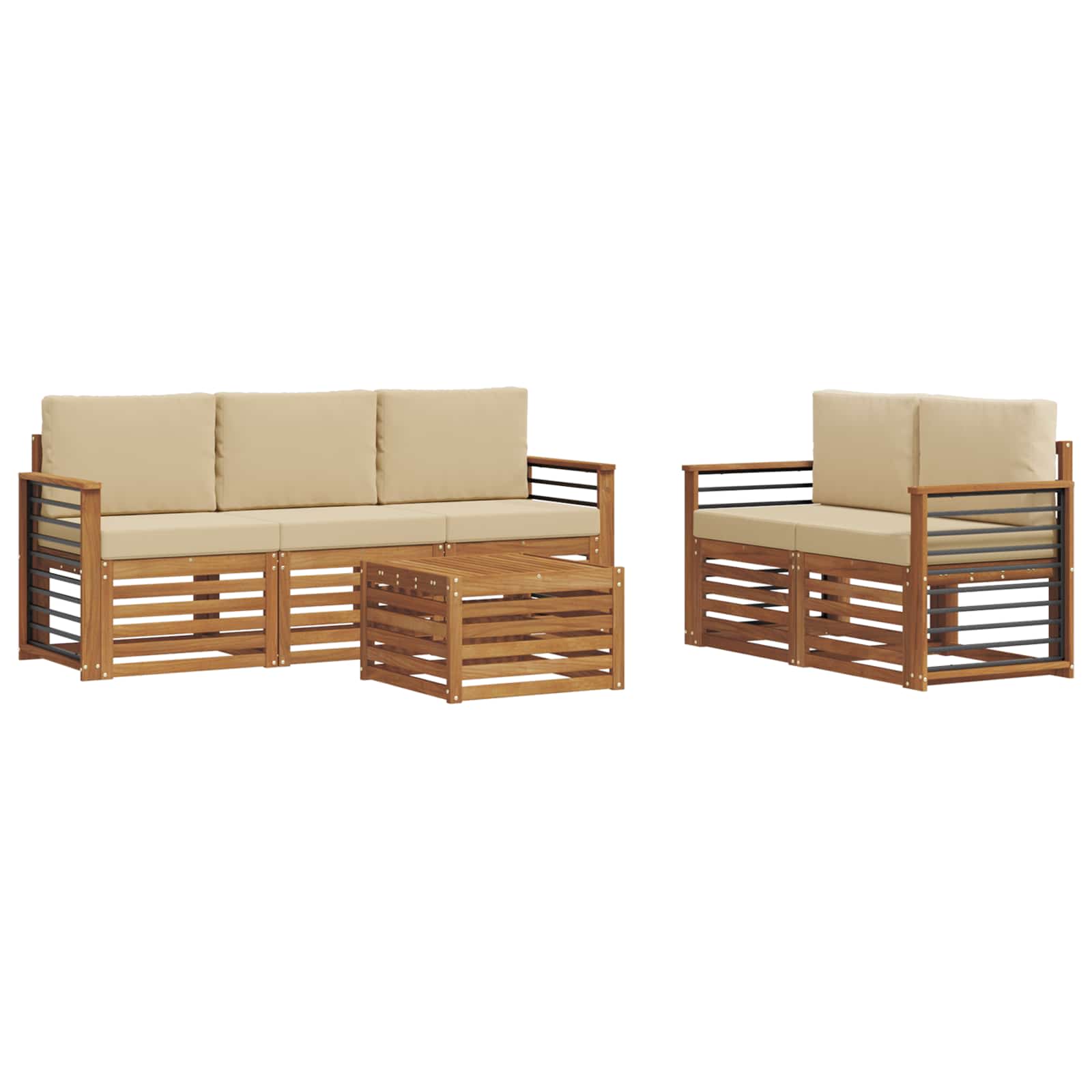 Setovi sofa s jastukom 6 pcs Prirodna i bež Čvrsto drvo akacije