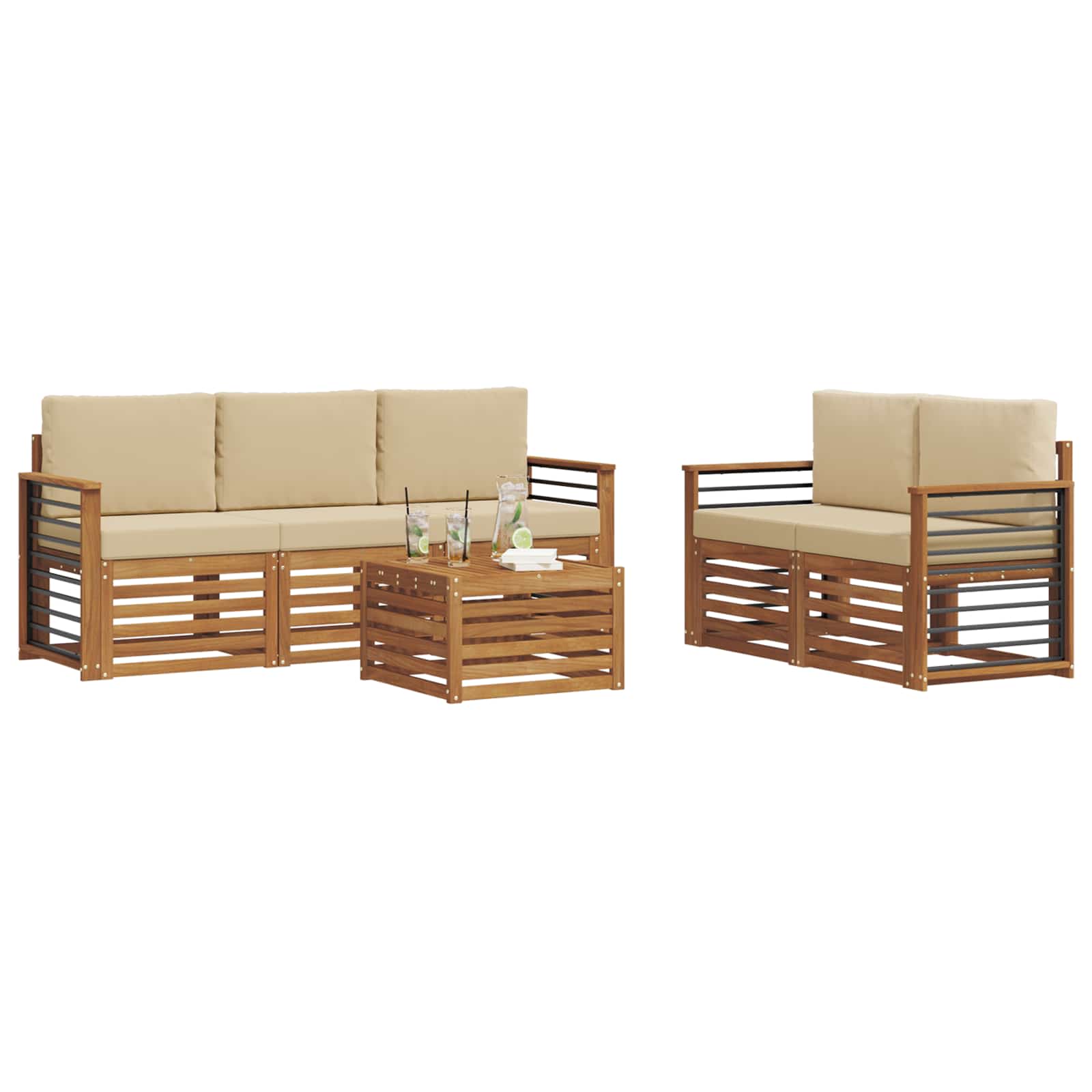 Setovi sofa s jastukom 6 pcs Prirodna i bež Čvrsto drvo akacije