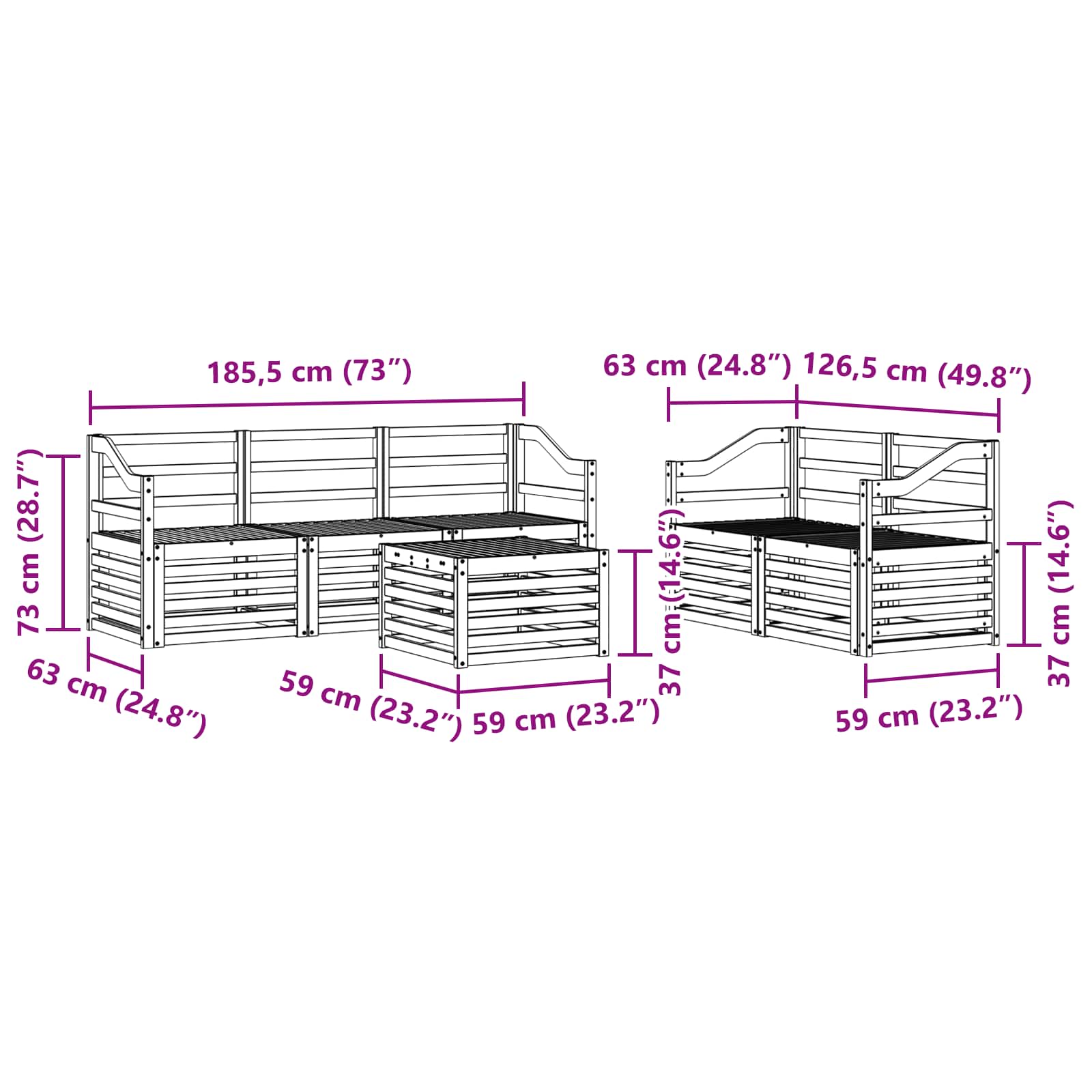 Setovi sofa 6 pcs Prirodna Čvrsto drvo akacije