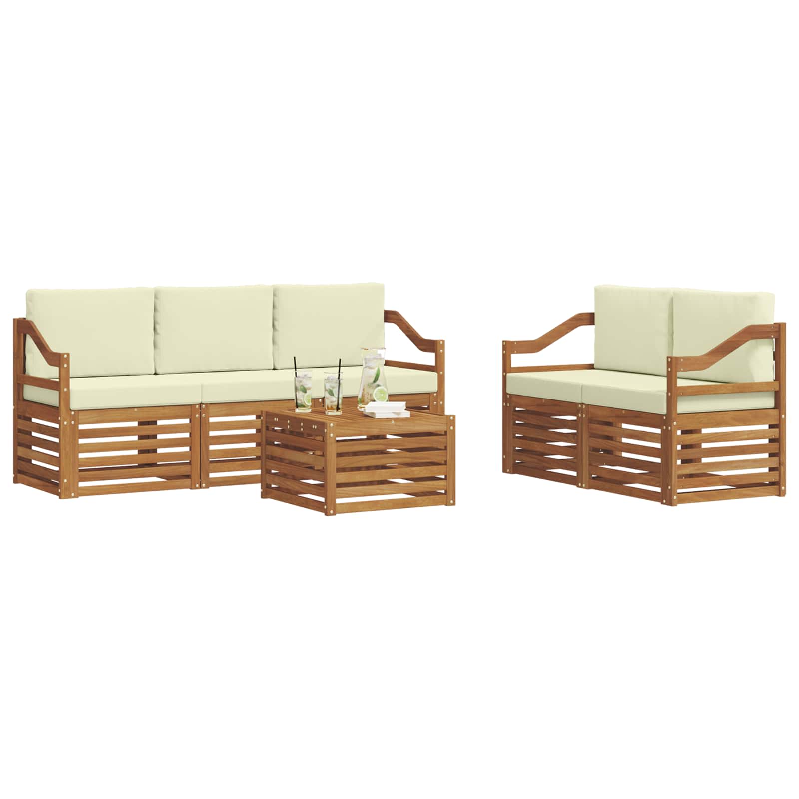 Setovi sofa 6 pcs Prirodna i krem Čvrsto drvo akacije