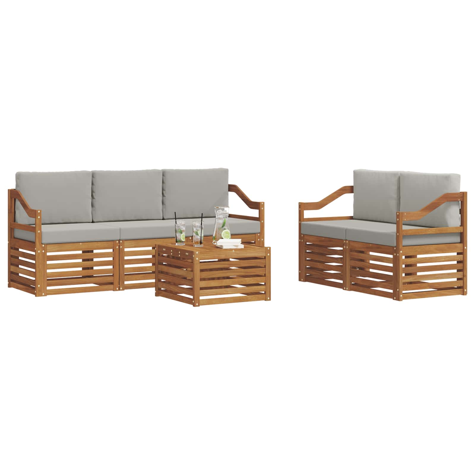 Setovi sofa 6 pcs Prirodna i svijetlo siva Čvrsto drvo akacije