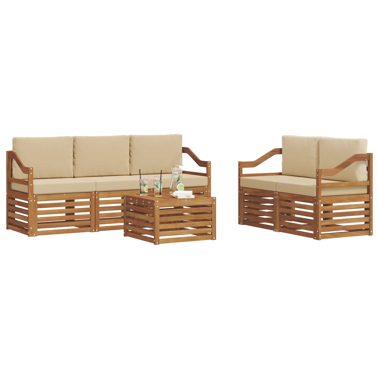 Setovi sofa s jastukom 6 pcs Prirodna i bež Čvrsto drvo akacije