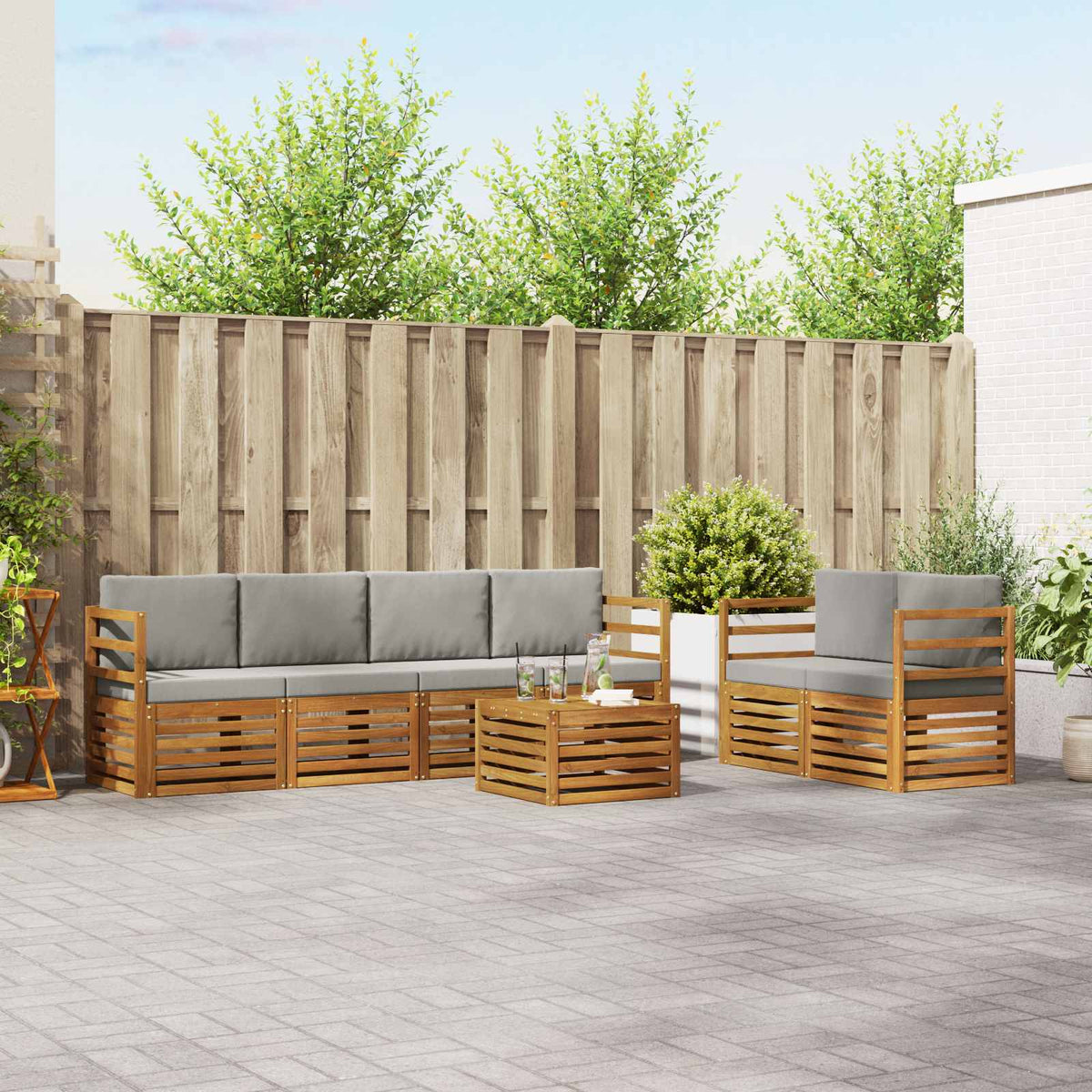 Set vanjskih sofa s jastukom 7 pcs Prirodna i svijetlo siva
