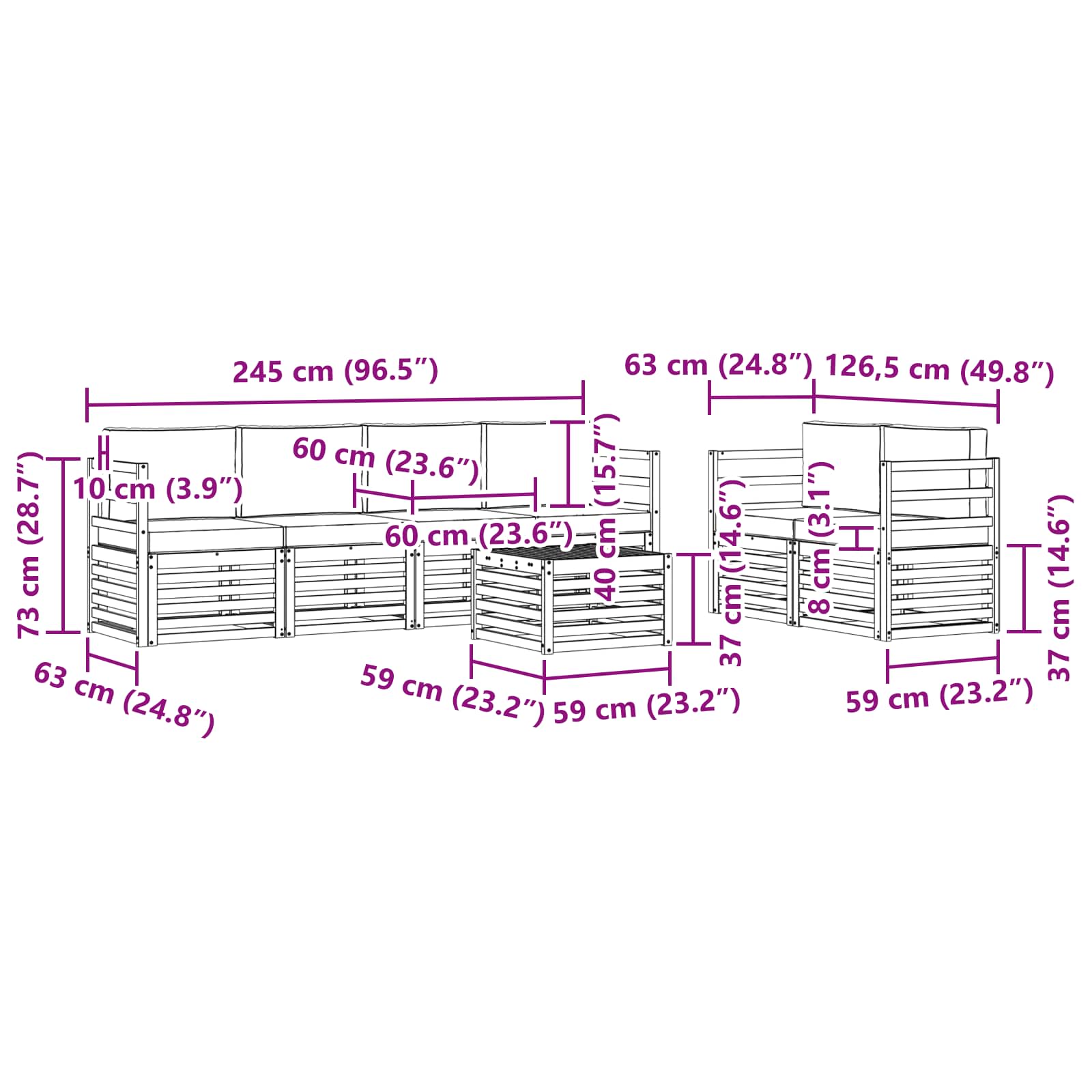 Set vanjskih sofa 7 pcs Prirodna i antracit Čvrsto drvo akacije