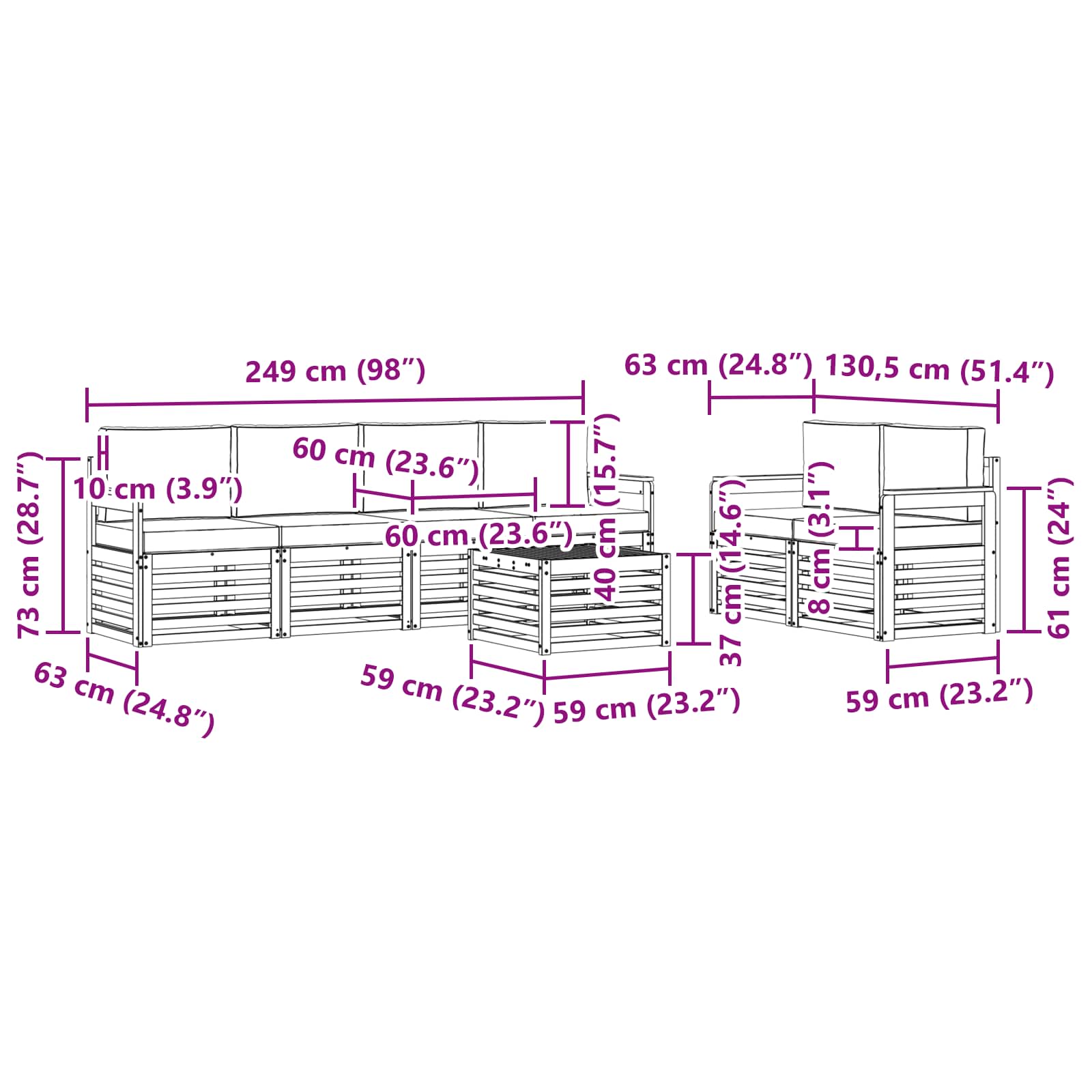 Set vanjskih sofa 7 pcs Prirodna i antracit Čvrsto drvo akacije