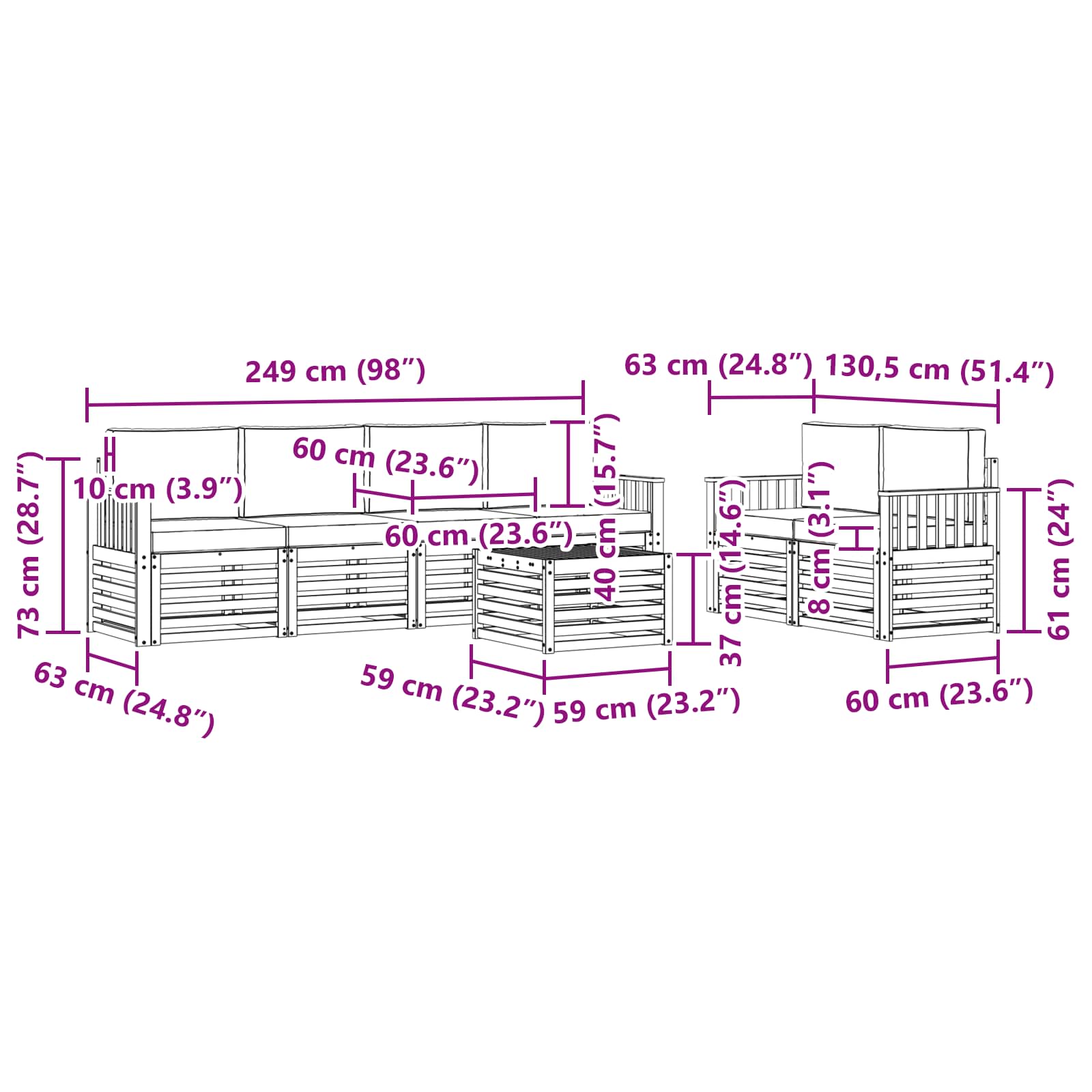 Set vanjskih sofa 7 pcs Prirodna i krem Čvrsto drvo akacije