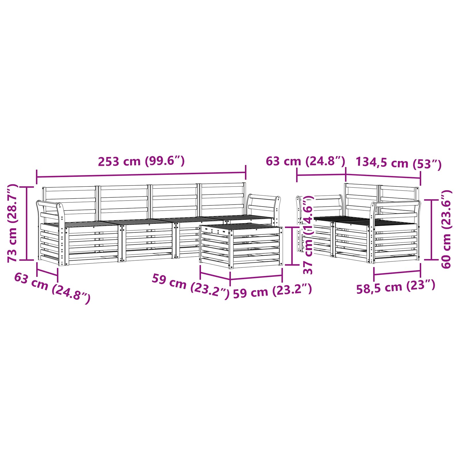 Set vanjskih sofa 7 pcs Prirodna i svijetlo siva