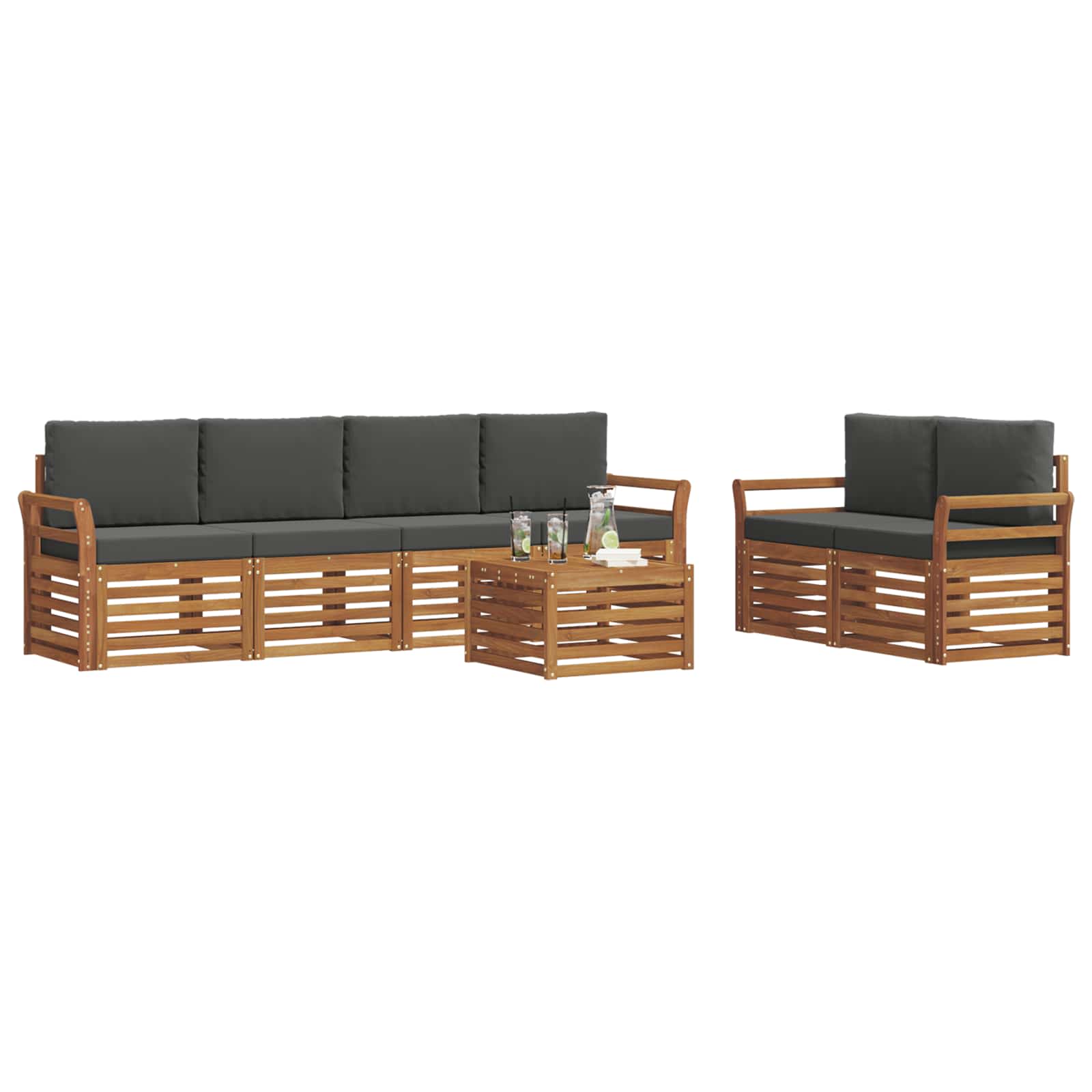 Set vanjskih sofa 7 pcs Prirodna i antracit Čvrsto drvo akacije