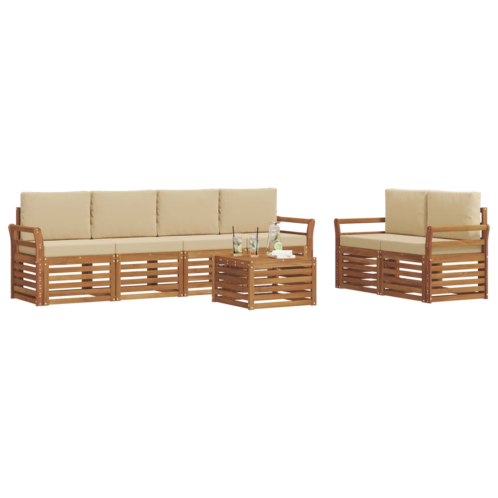 Set vanjskih sofa 7 pcs Prirodna i bež Čvrsto drvo akacije