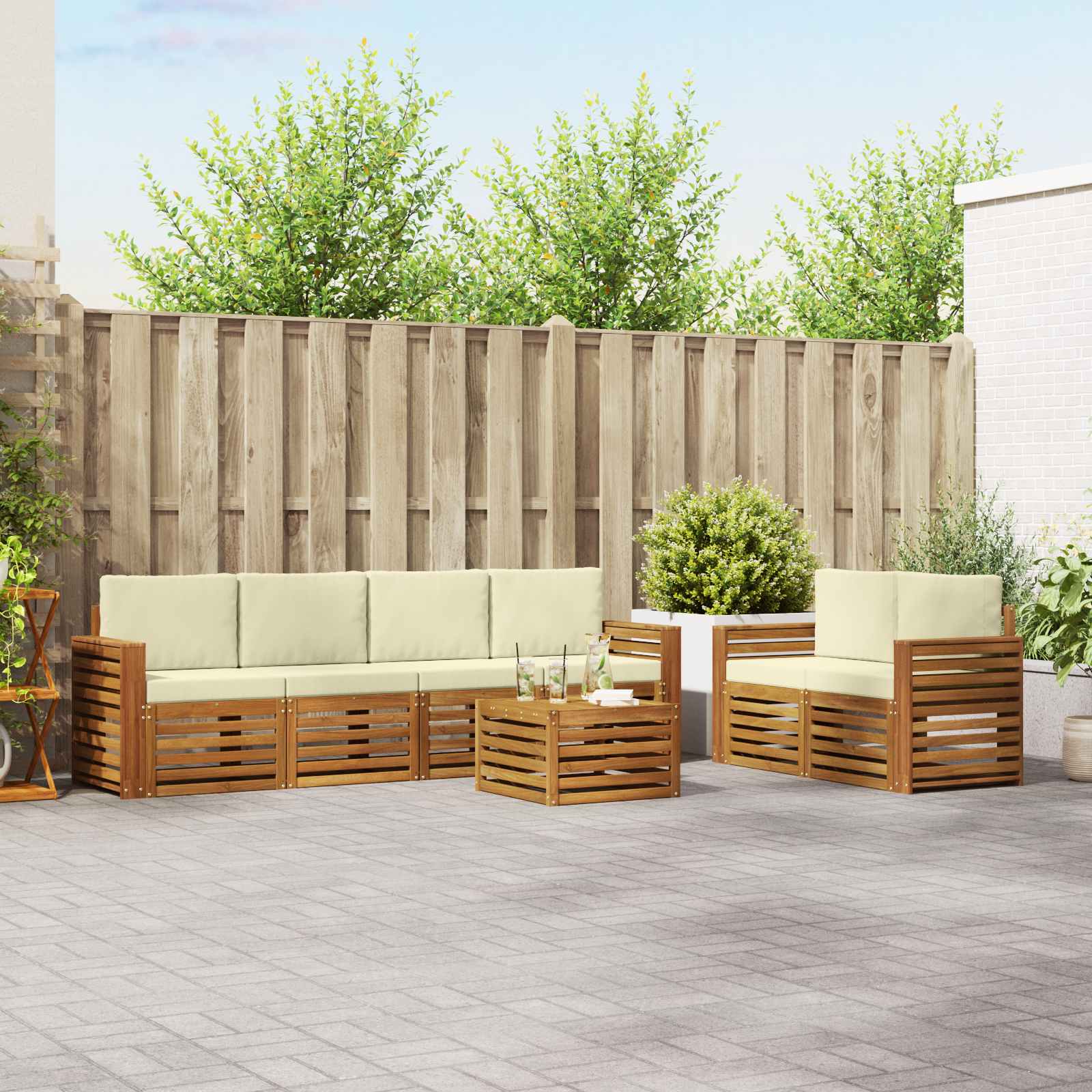 Set vanjskih sofa 7 pcs Prirodna i krem Čvrsto drvo akacije