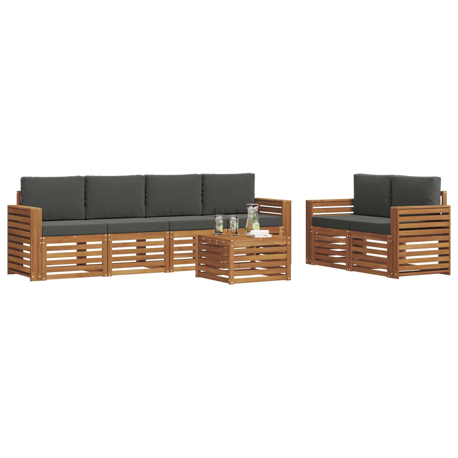 Set vanjskih sofa 7 pcs Prirodna i antracit Čvrsto drvo akacije