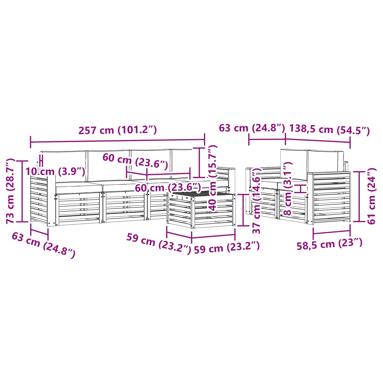 Set vanjskih sofa 7 pcs Prirodna i antracit Čvrsto drvo akacije