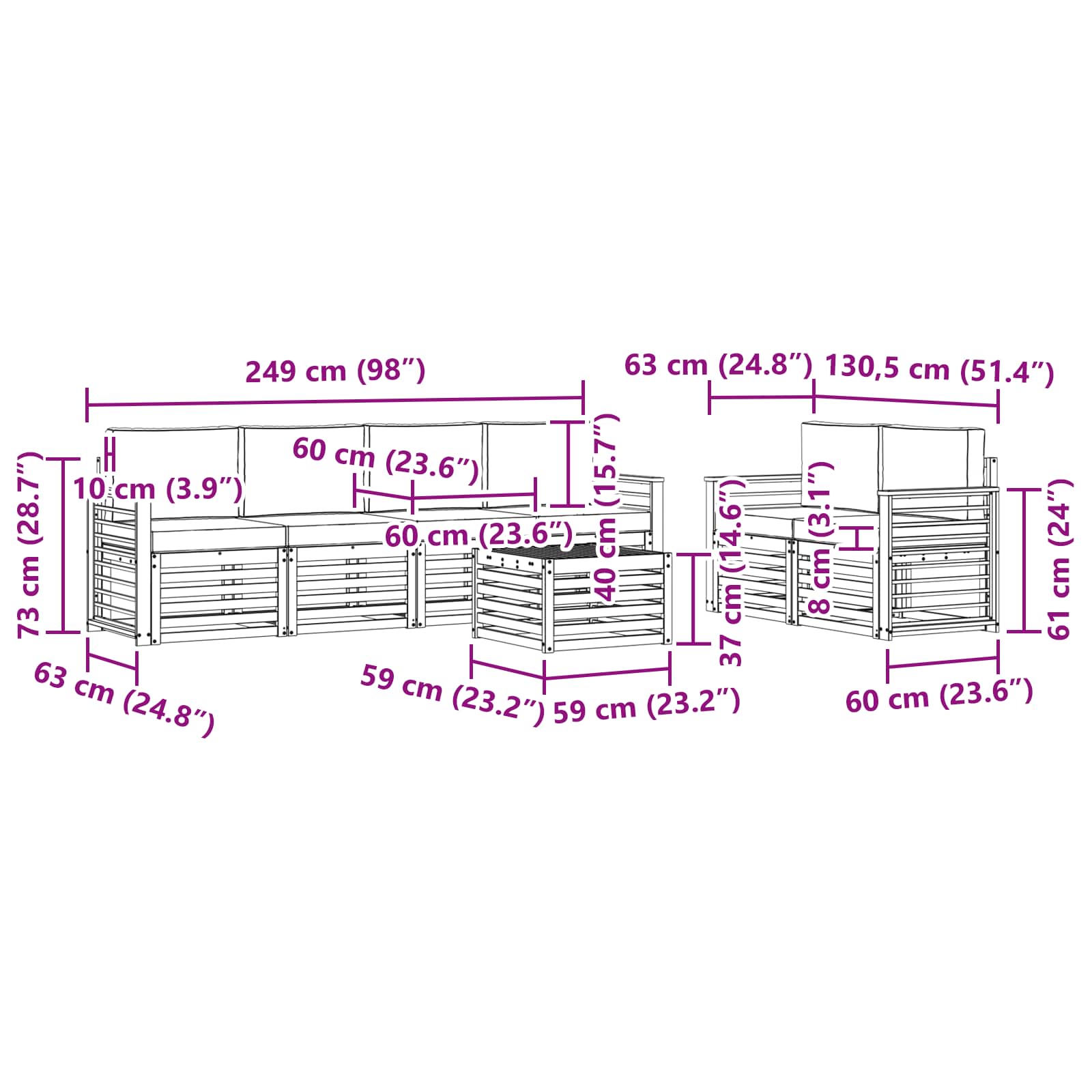 Set vanjskih sofa 7 pcs Prirodna i krem Čvrsto drvo akacije