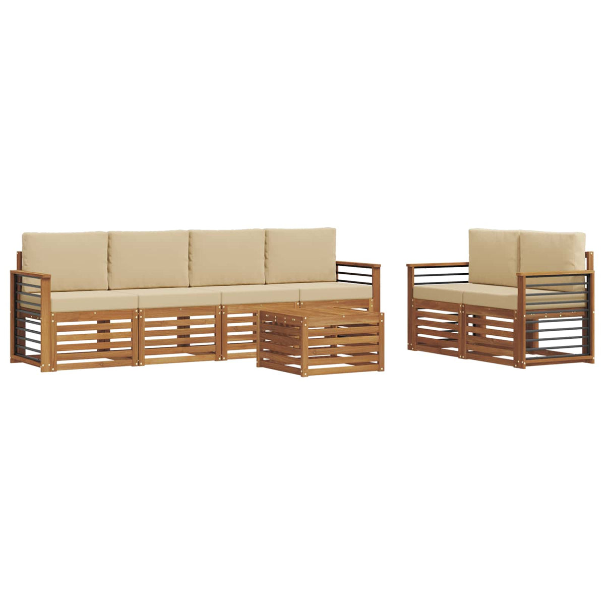 Set vanjskih sofa 7 kom. Prirodna i bež Čvrsto drvo akacije