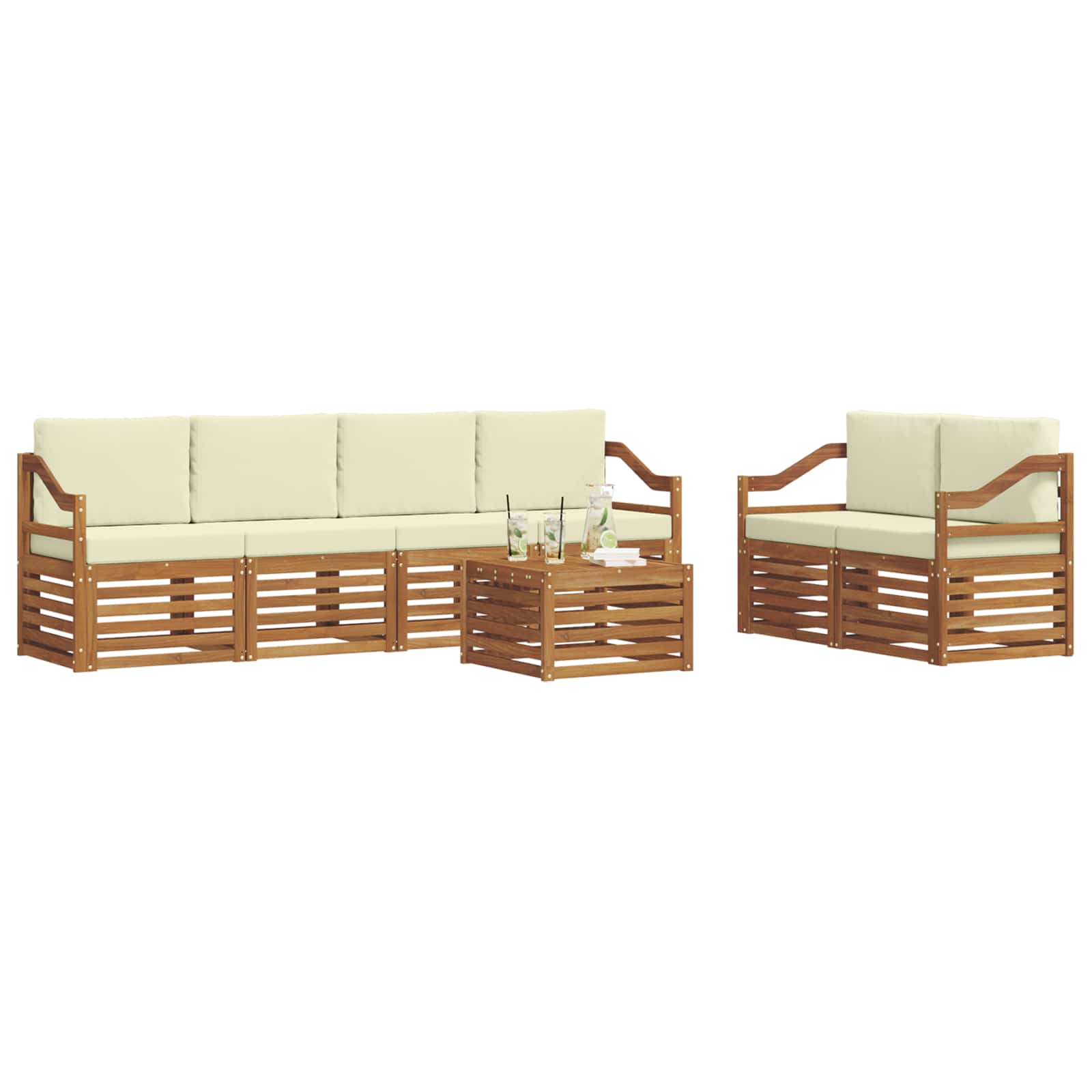 Set vanjskih sofa 7 pcs Prirodna i krem Čvrsto drvo akacije