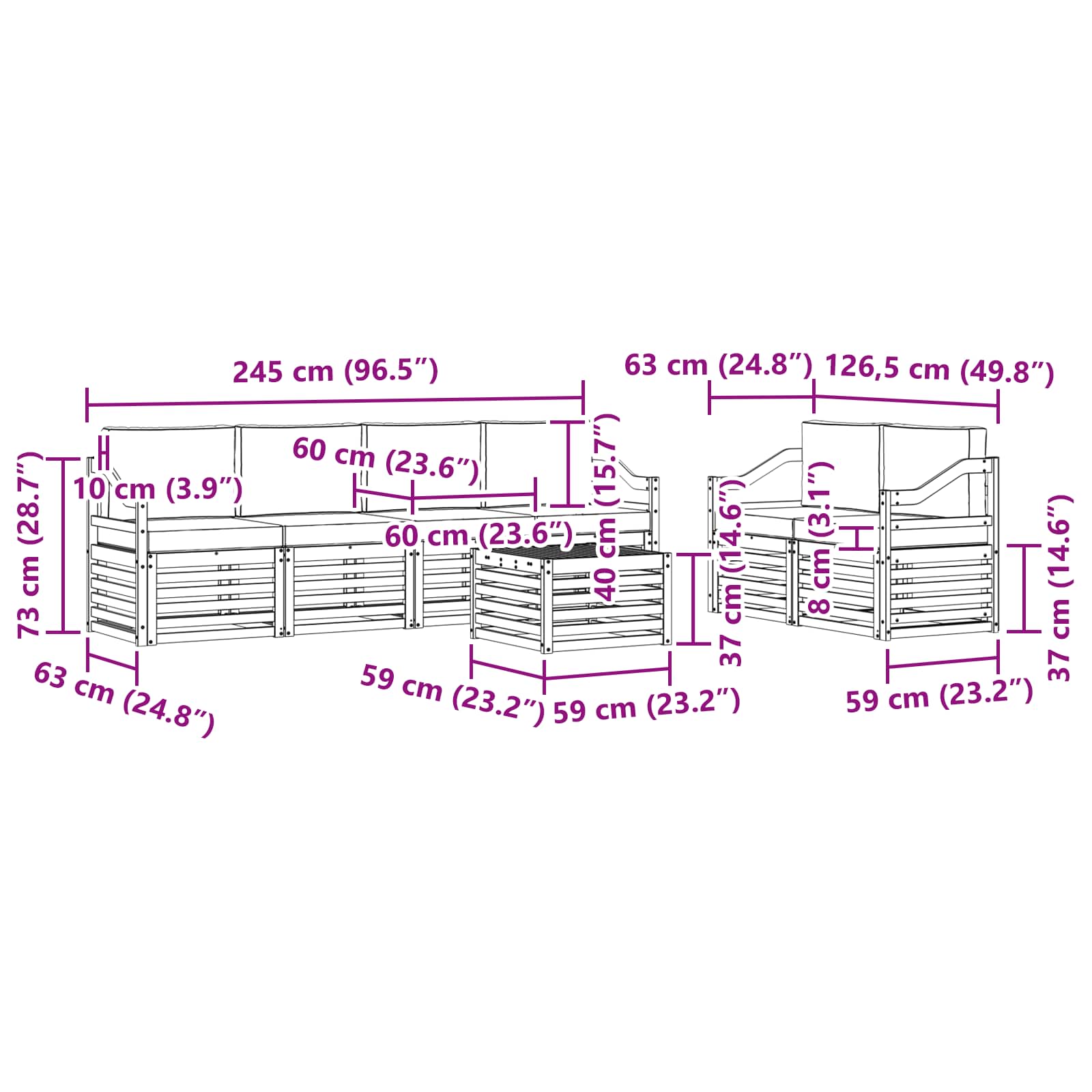 Set vanjskih sofa 7 pcs Prirodna i antracit Čvrsto drvo akacije
