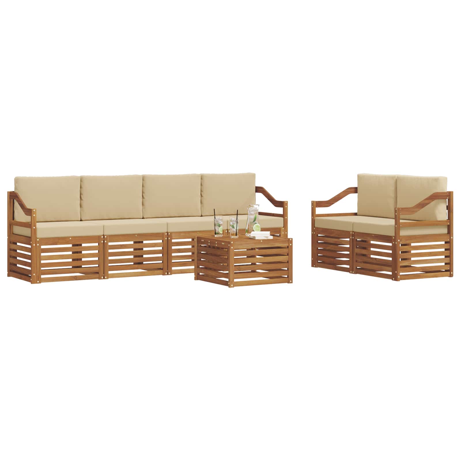 Set vanjskih sofa 7 pcs Prirodna i bež Čvrsto drvo akacije