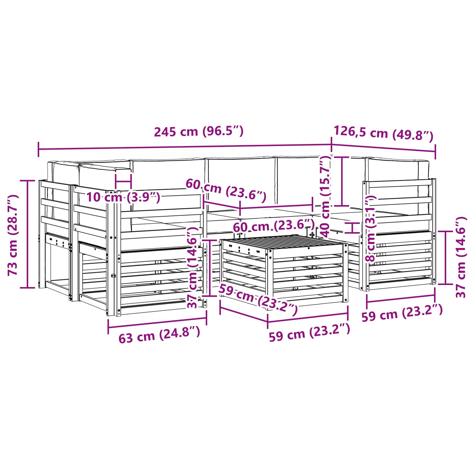 Set vanjskih sofa 7 pcs Prirodna i antracit Čvrsto drvo akacije