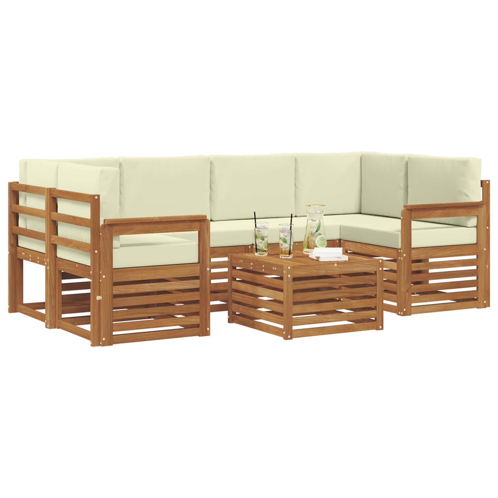 Set vanjskih sofa 7 pcs Prirodna i krem Čvrsto drvo akacije