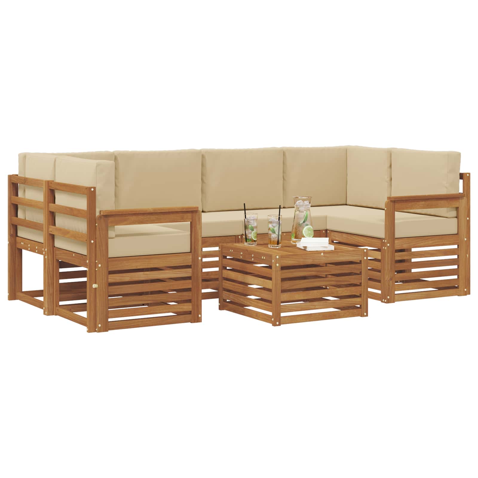 Set vanjskih sofa 7 pcs Prirodna i bež Čvrsto drvo akacije