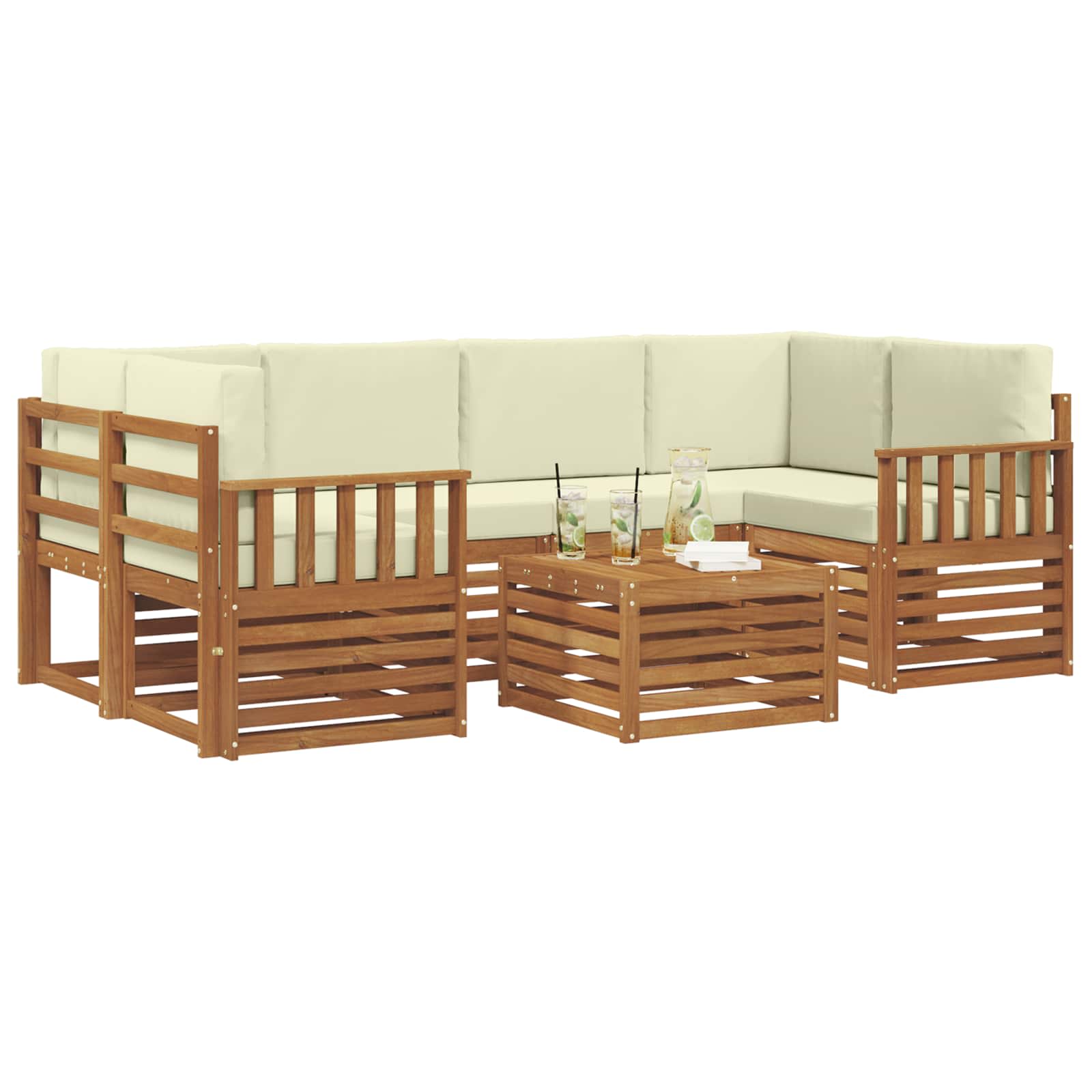 Set vanjskih sofa 7 pcs Prirodna i krem Čvrsto drvo akacije