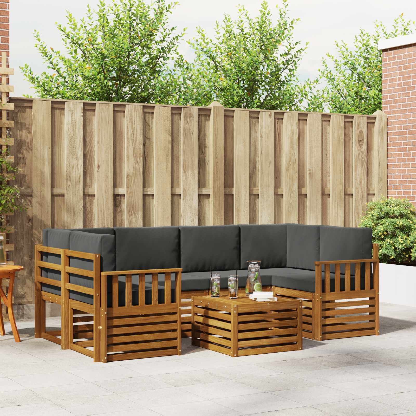 Set vanjskih sofa 7 pcs Prirodna i antracit Čvrsto drvo akacije