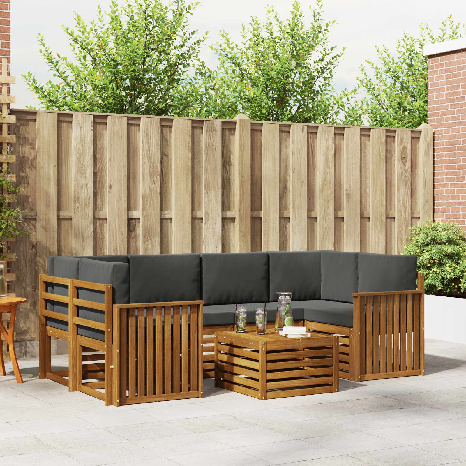 Set vanjskih sofa 7 pcs Prirodna i antracit Čvrsto drvo akacije